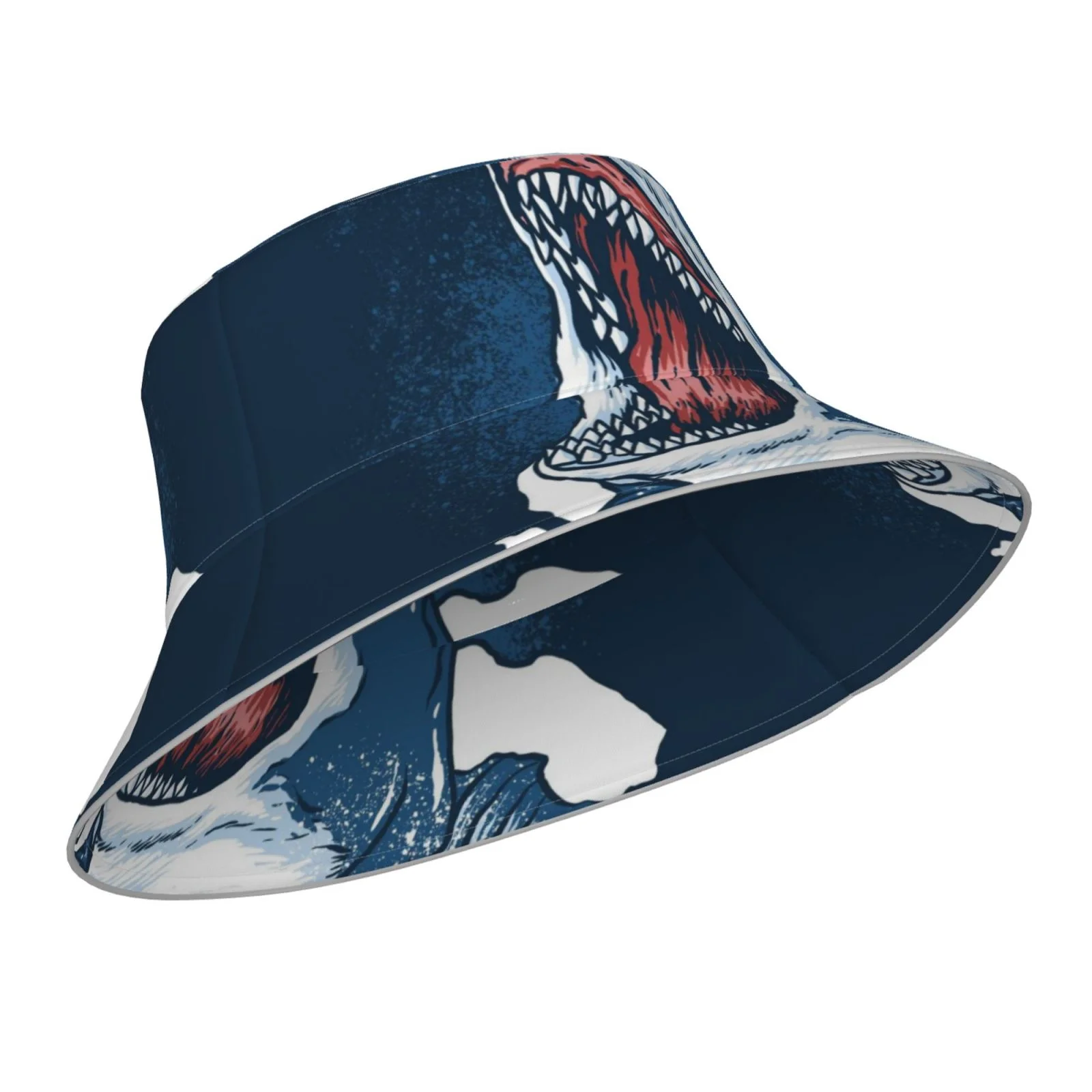 Disketp Shark Print Reflective Bucket Hat Beach Hat Summer Travel Sun Hats Fisherman Cap