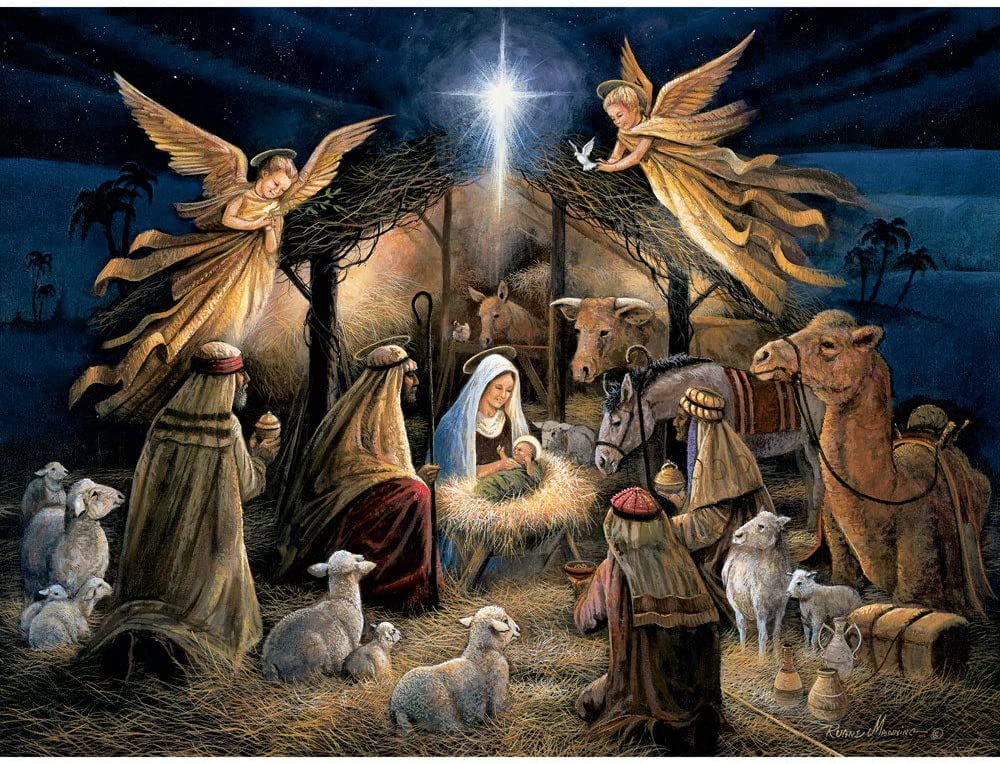 Bits and Pieces - 300 Piece Jigsaw Puzzle for Adults - In The Manger by Artist Ruane Manning - Measures 18