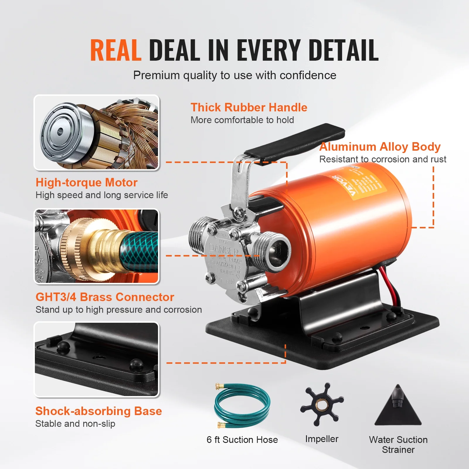 BENTISM Water Transfer Removal Pump Portable Utility Pump 12V 360 GPH 1/10 HP Hose