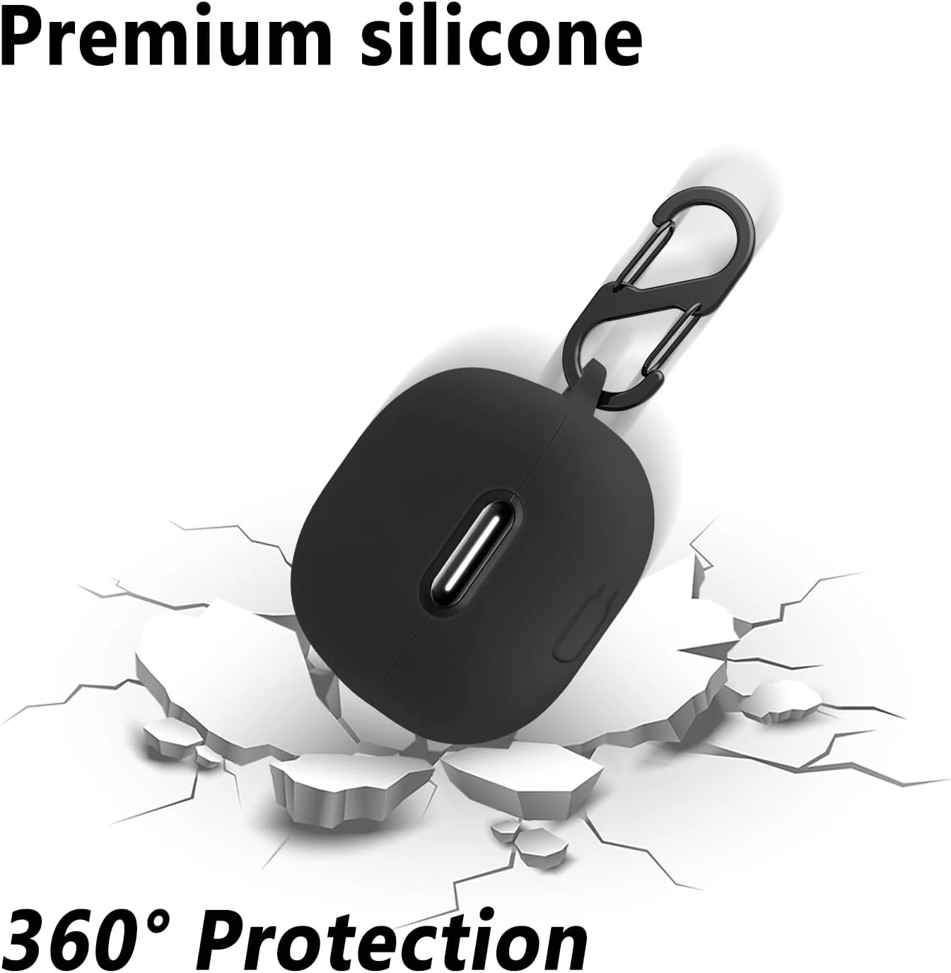 Geiomoo Silicone Case for Anker Soundcore Liberty 4 NC, Protective Cover with Carabiner (Black)