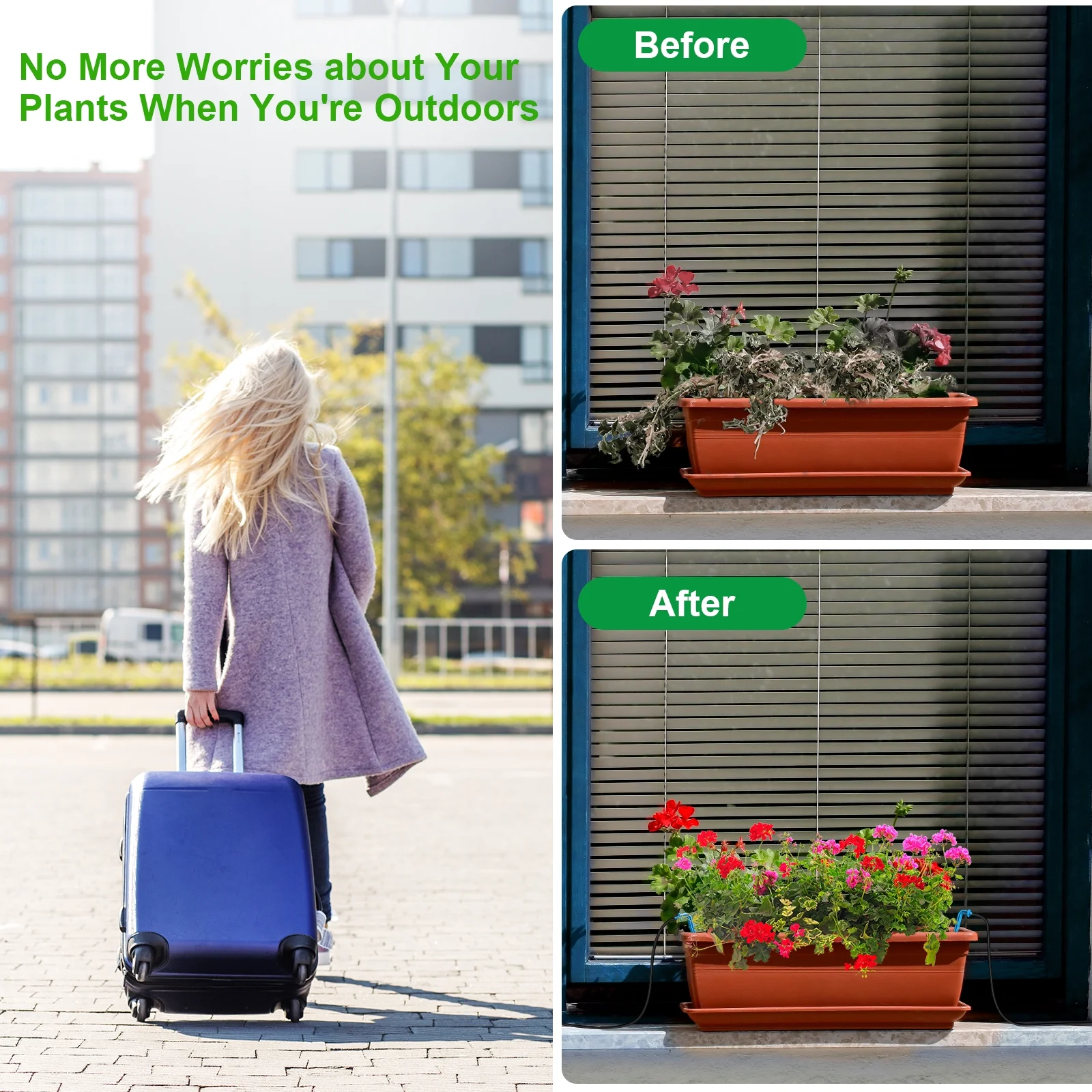 SUNOYAR Solar Drip Irrigation System, Automatic Drip Irrigation Kit with Sensor Timer 12 Timing Modes, Irrigation System for Garden Plant Watering Devices