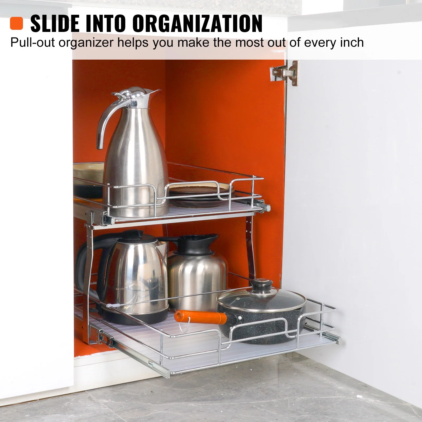 SKYSHALO 18x20 inch Drawer Basket 2-Tier Wire Pull Out Cabinet Under Sink Organizer
