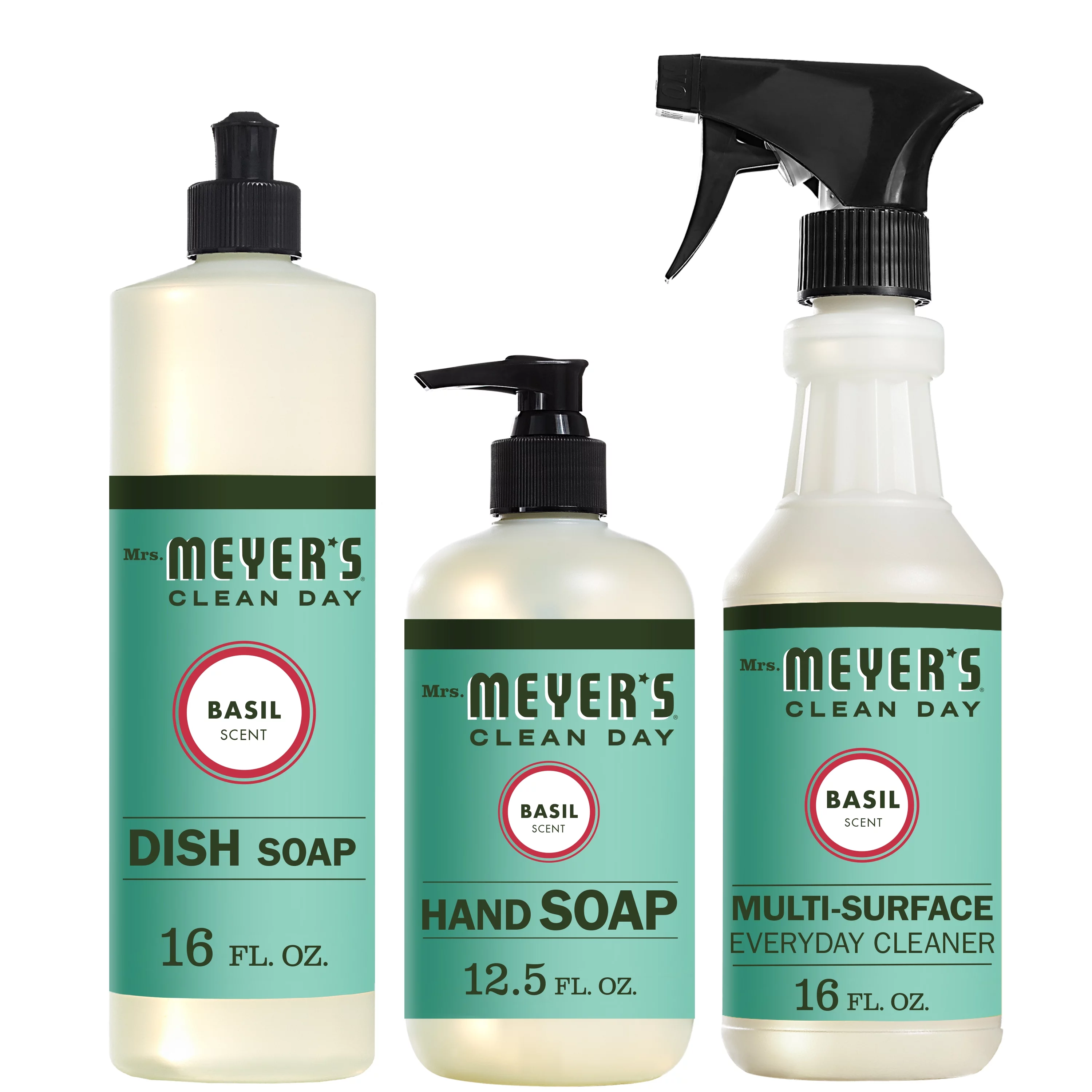 Mrs. Meyer’s Clean Day Kitchen Basics Set, Basil Cleaning Supplies, 3 Count Pack