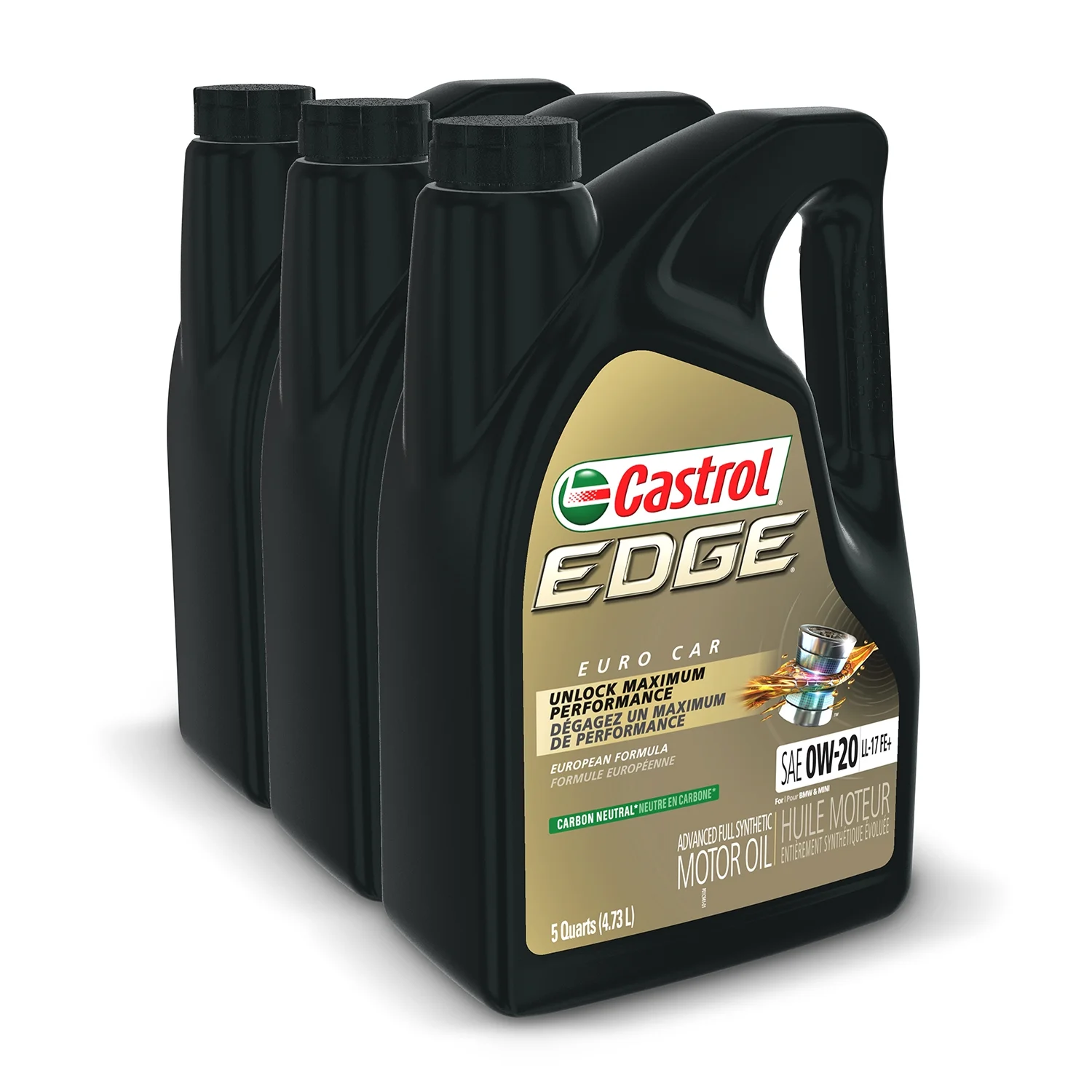Castrol Edge 0W-20 LL-17 FE+ Advanced Full Synthetic Motor Oil, 5 Quarts, Case of 3