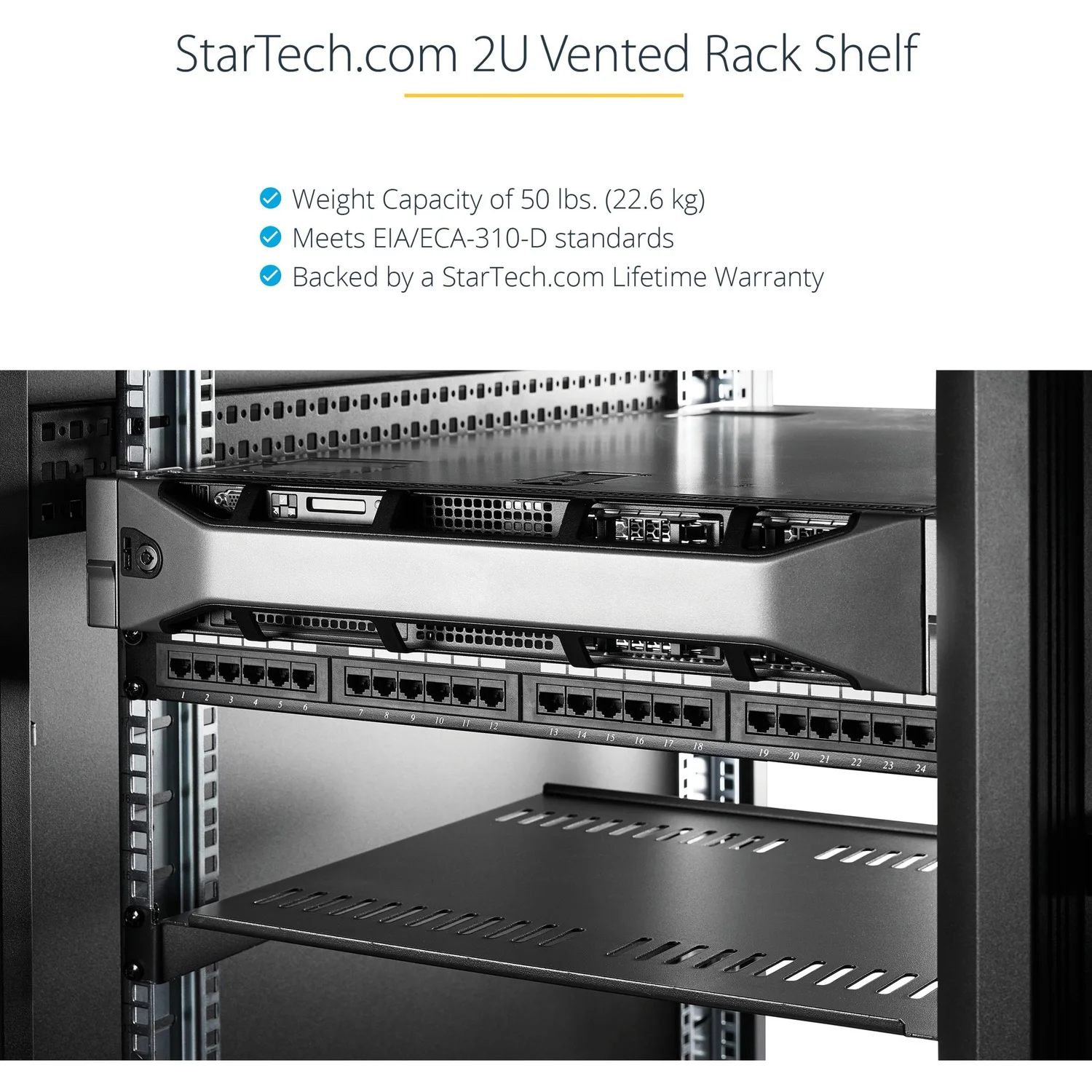 StarTech.com 2U Server Rack Shelf - Universal Vented Rack Mount Cantilever Tray for 19