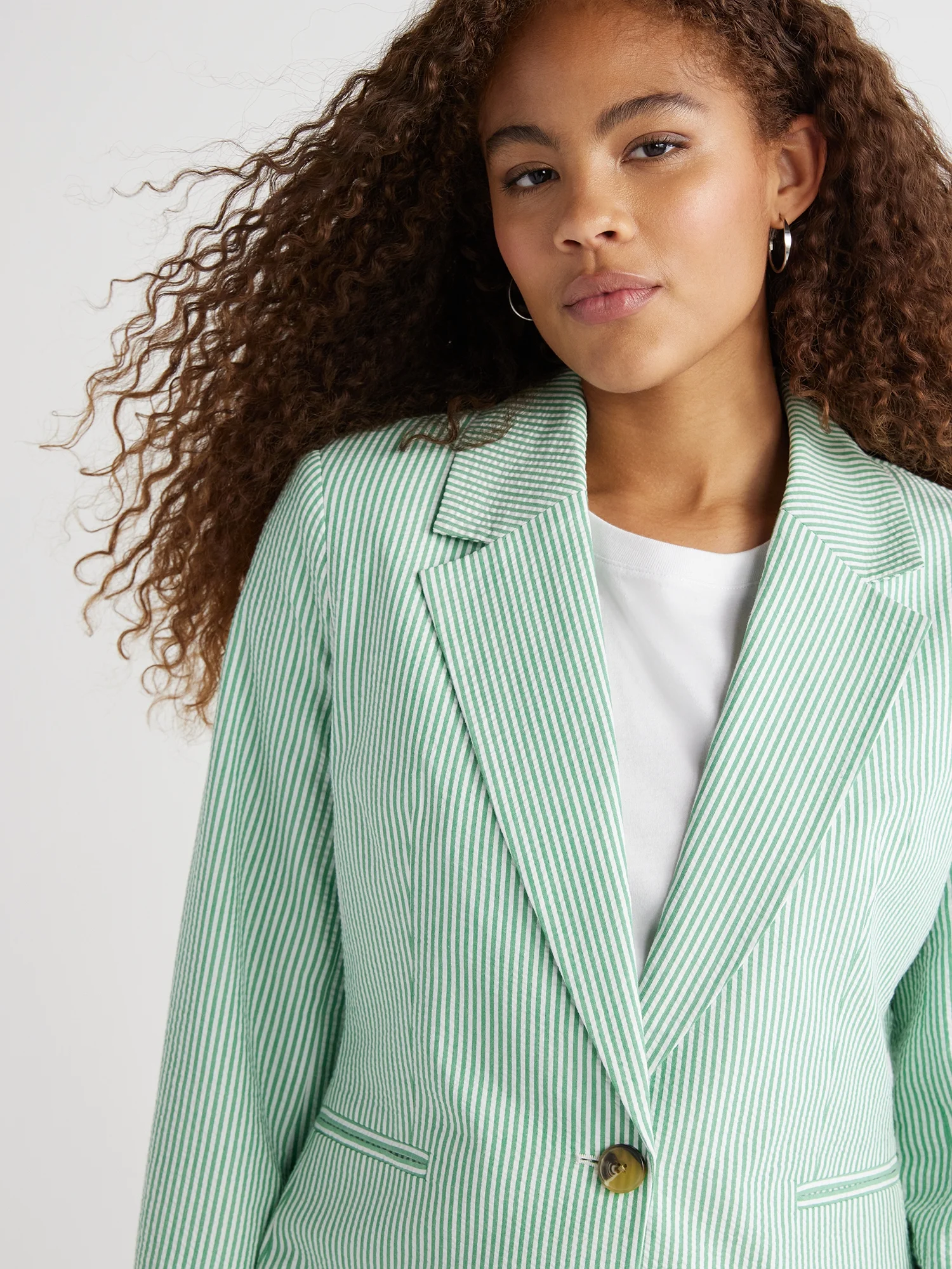Free Assembly Women’s Single-Breasted Seersucker Blazer, Sizes XS-XXL