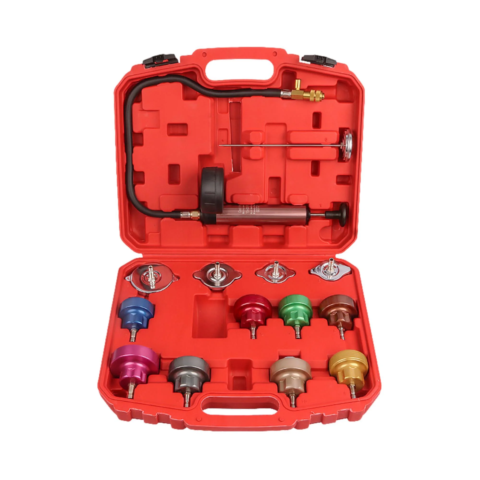 14-Piece Radiator Pressure Tester Kit with Coolant System Head Gasket Leak Detector Coolant Pressure Testing Leak Detection Head Gasket Inspection for Automotive Professionals