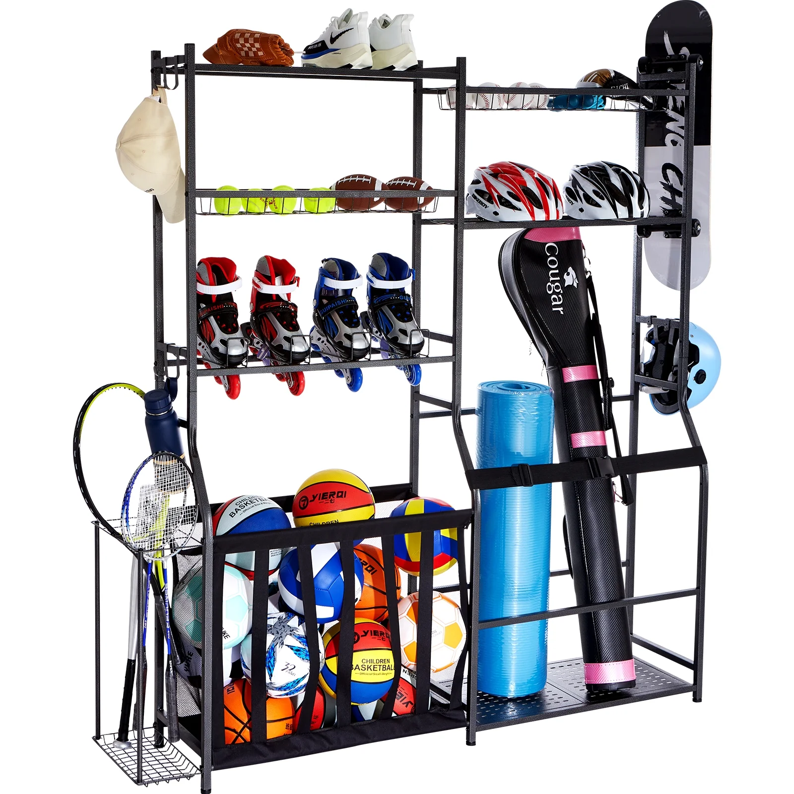 SKYSHALO Golf Storage Garage Organizer 2 Golf Bag Stand Holder Club Rack Ball Cart