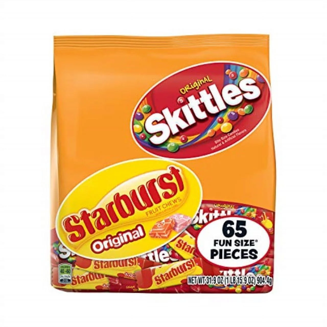 skittles & starburst halloween candy fun size variety mix 31.9-ounce bag, 65 pieces