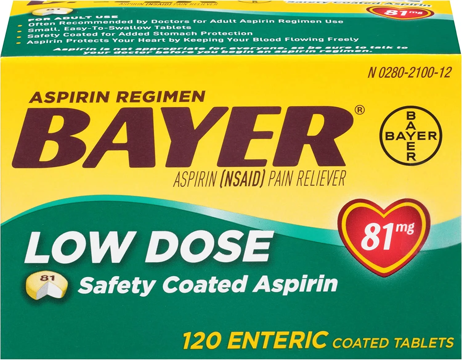 Bayer spirin Regimen Low Dose 81mg Enteric Coated Tablets 120 ea (Pack of 3)
