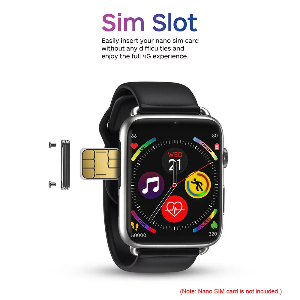 DM20 4G Smart Watch Bluetooth WiFi GPS SIM Phone Call Camera Heart Rate Tracker, Silver 1GB+16GB
