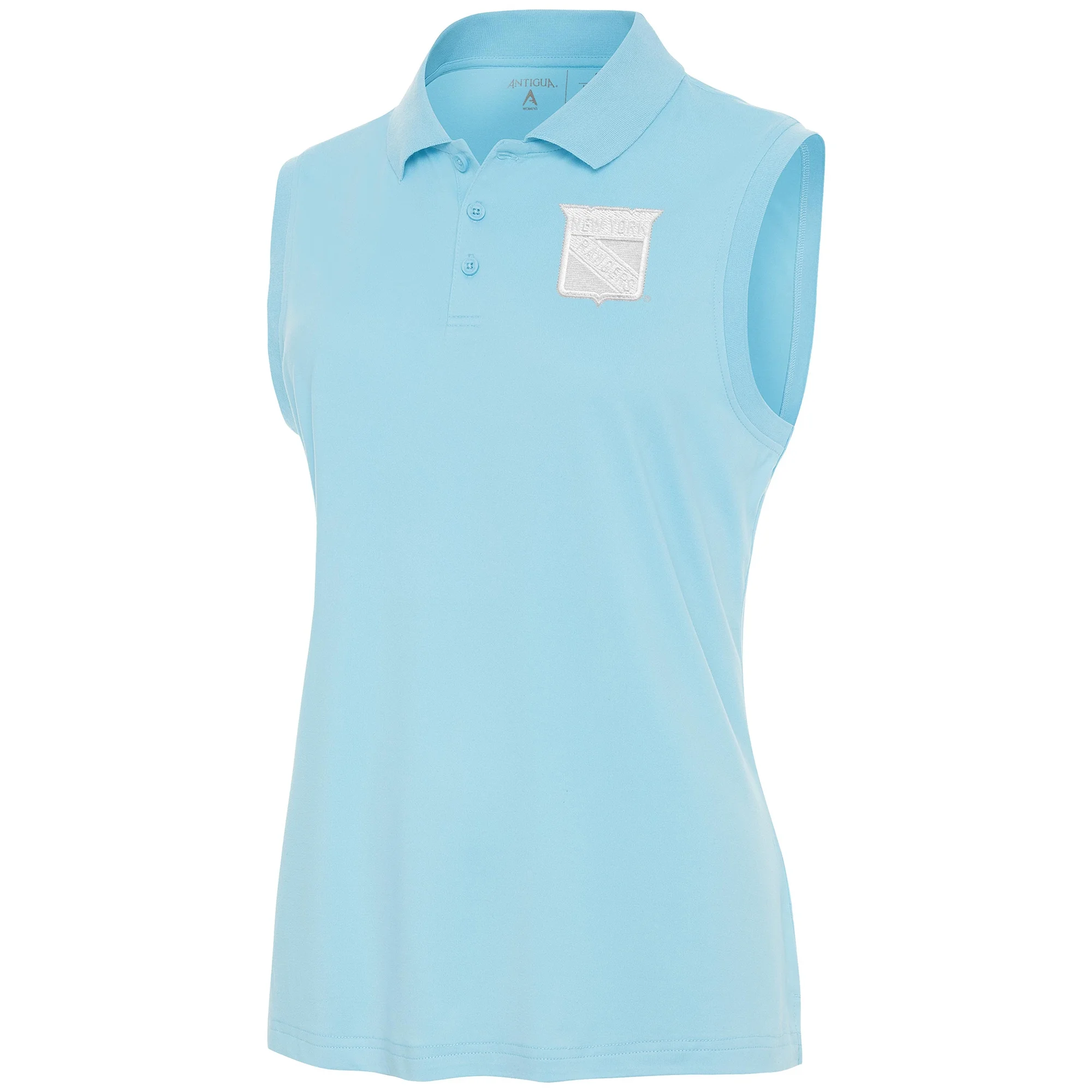 Women's Antigua Powder Blue New York Rangers White Logo Sleeveless Recap Polo