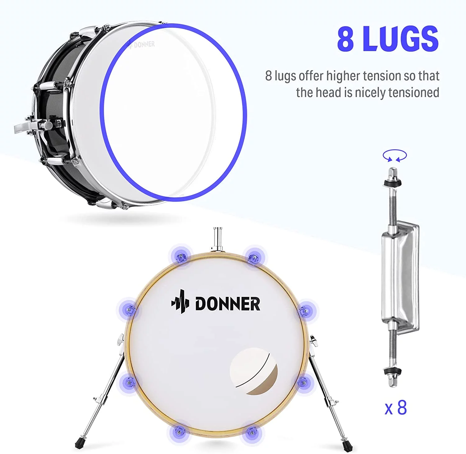 Donner Drum Set Adult with Silent System, 5-Piece Full Size Professional Drum Kit Black