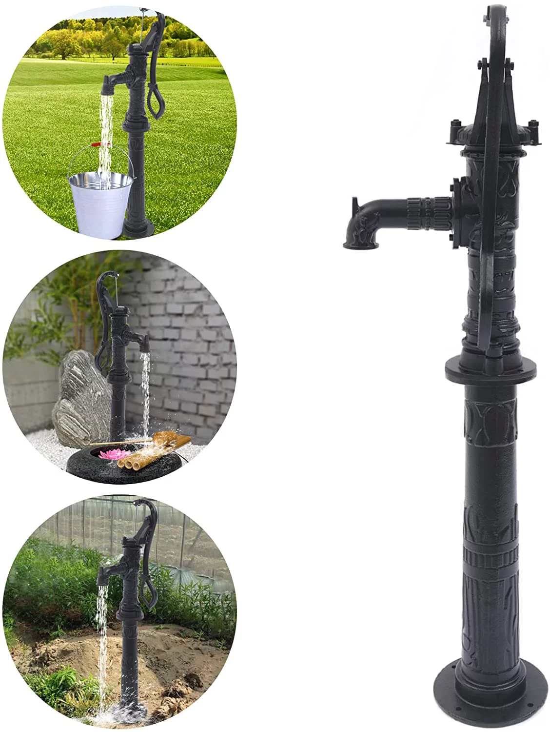 Hand Pump Cast Iron Well Water Pitcher Press Suction Garden 19.69ft w/ Stand Tall Shallow Well Pitcher Hand Water Pump w/ Stand Cast Iron 19.69ft Suction Garden Hand Water Pump Cast Iron Black