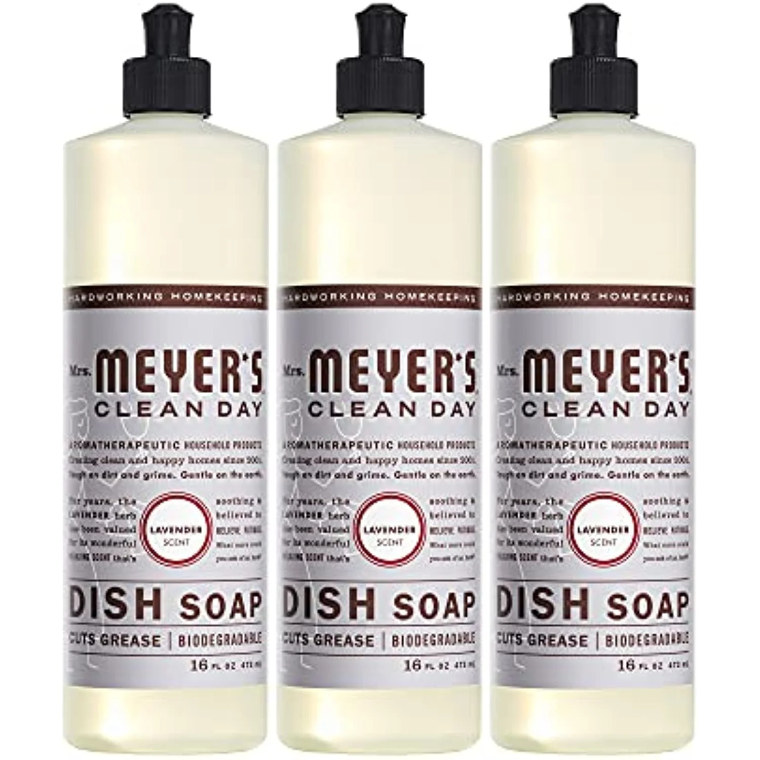 Mrs. Meyers Liquid Dish Soap, Biodegradable Formula, Lavender, 16 Fl. Oz - Pack Of 3