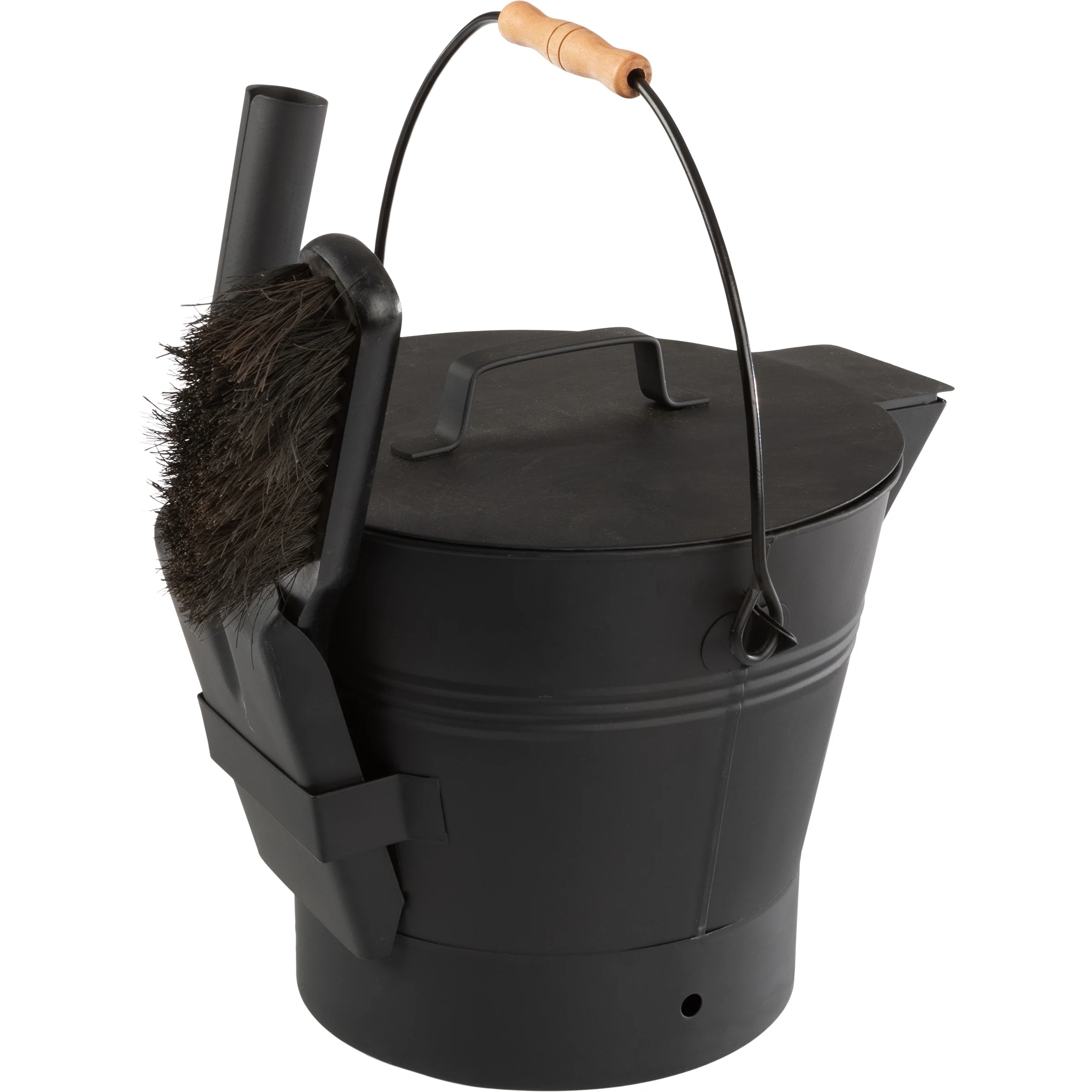 Pure Garden 2.11Gal Metal Ash Bucket with Lid, Broom, and Shovel (Black)