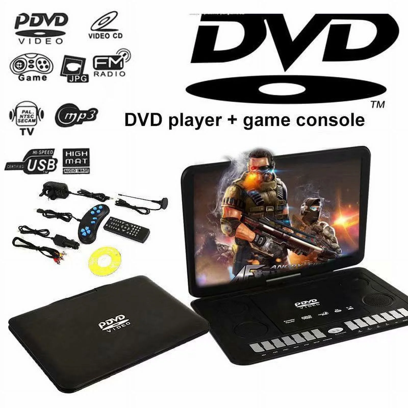 VicTsing 13.9 Inches Portable Mobile DVD HD Player 270 Swivel Screen with Game FM TV Function Black