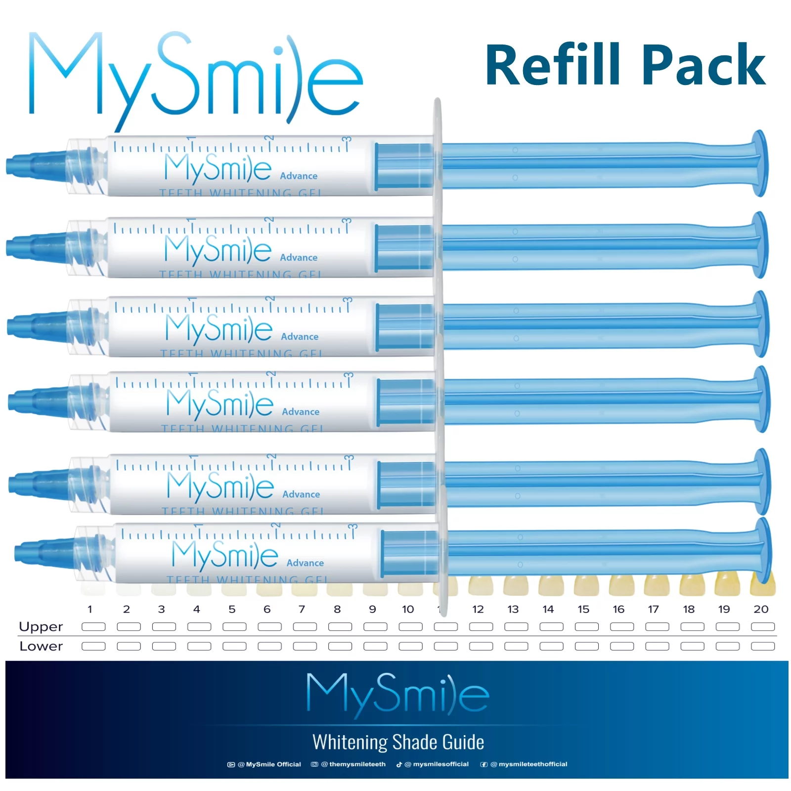 MySmile 6*3ml 35% Teeth Whitening Kit with 28-LED USB Light, Tooth Whitener, Non Sensitive Teeth Whitening Carbamide Peroxide Refill Pack Gel, 10 Minutes Whitening Treatment