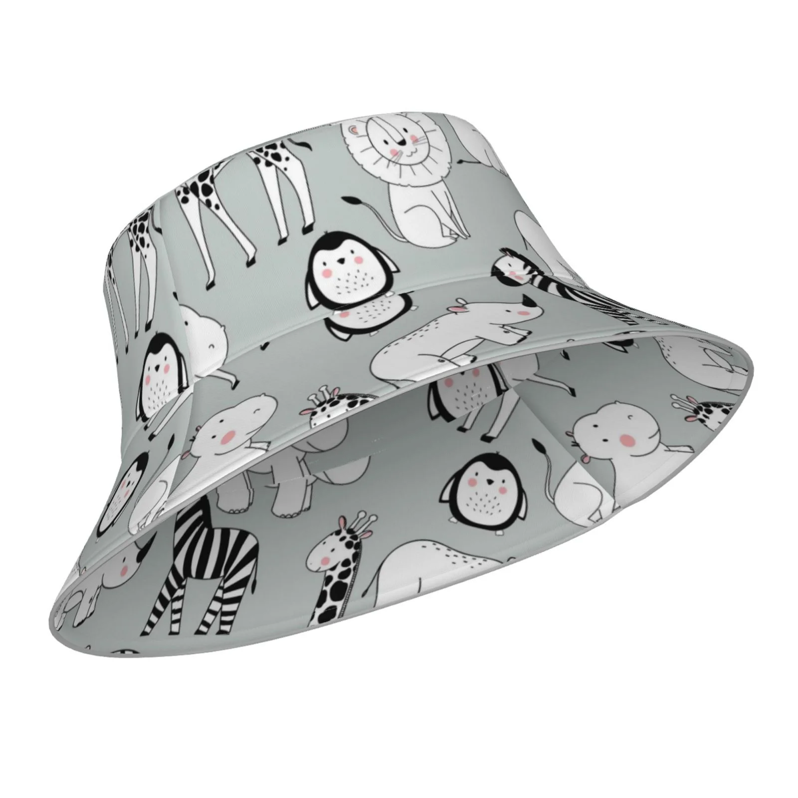 Easygdp African Animals Double-Sided Reflective Fisherman Hat for Outdoor and Night Walking, Unisex