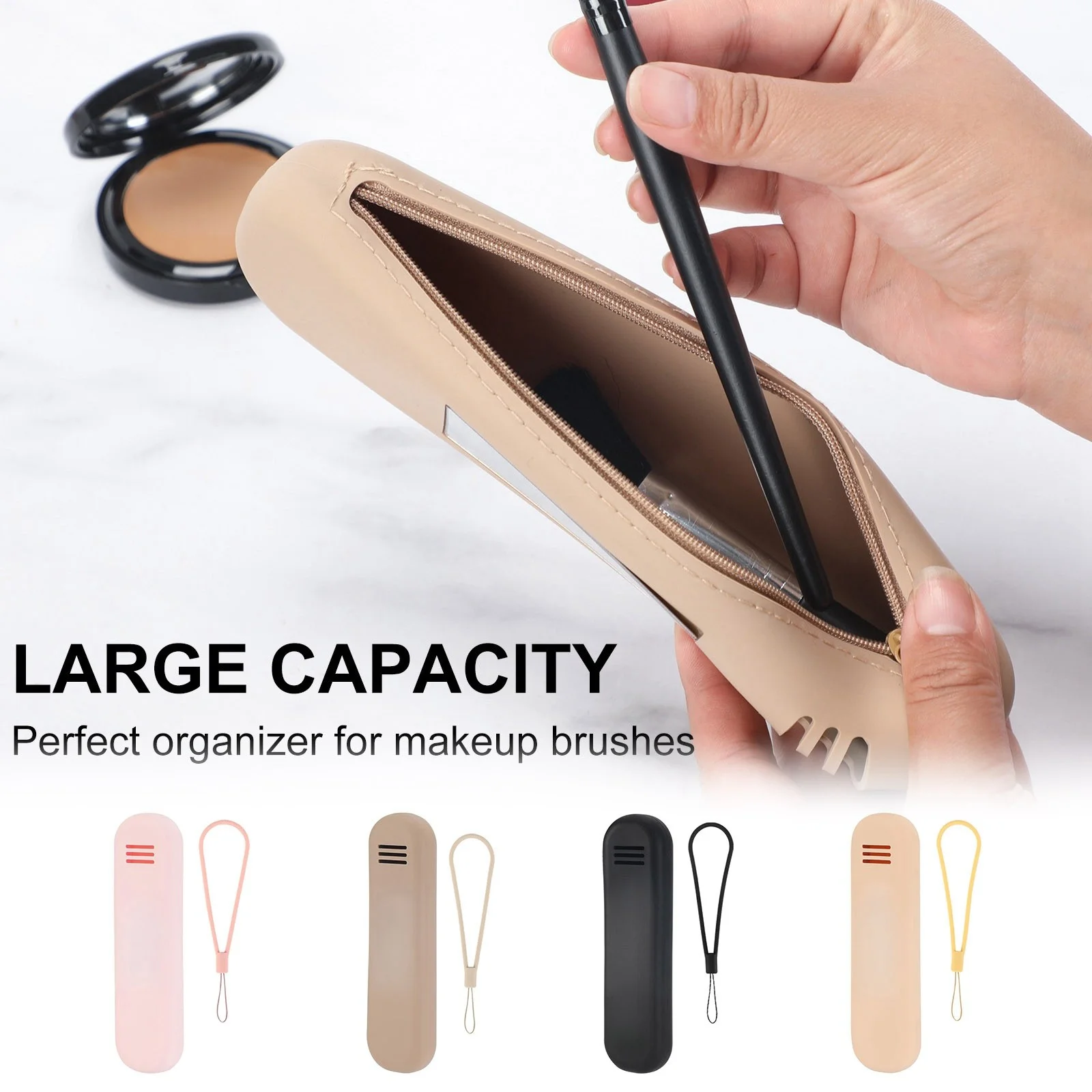 Silicone Brush Organizer Bag For Make Up Cosmetic Brushes Makeup Brush Portable Travel For Girls With Lanyard