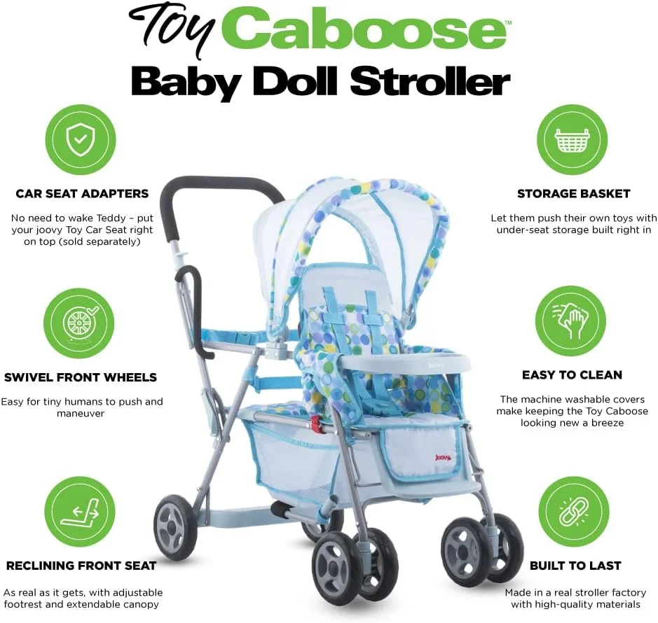 joovy Toy Caboose Baby Doll Stroller, Blue Dot