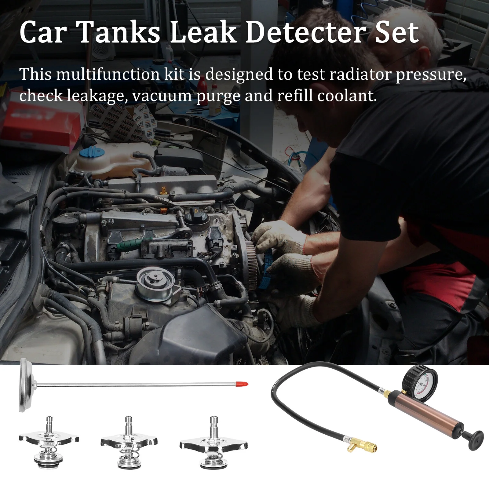 Universal Car Tanks Leak Detection Automotive Leakage Detector Tool Radiator Water Pressure Tester Auto Air Conditioning Cooling Coolant Vacuum Purge Tool Kit