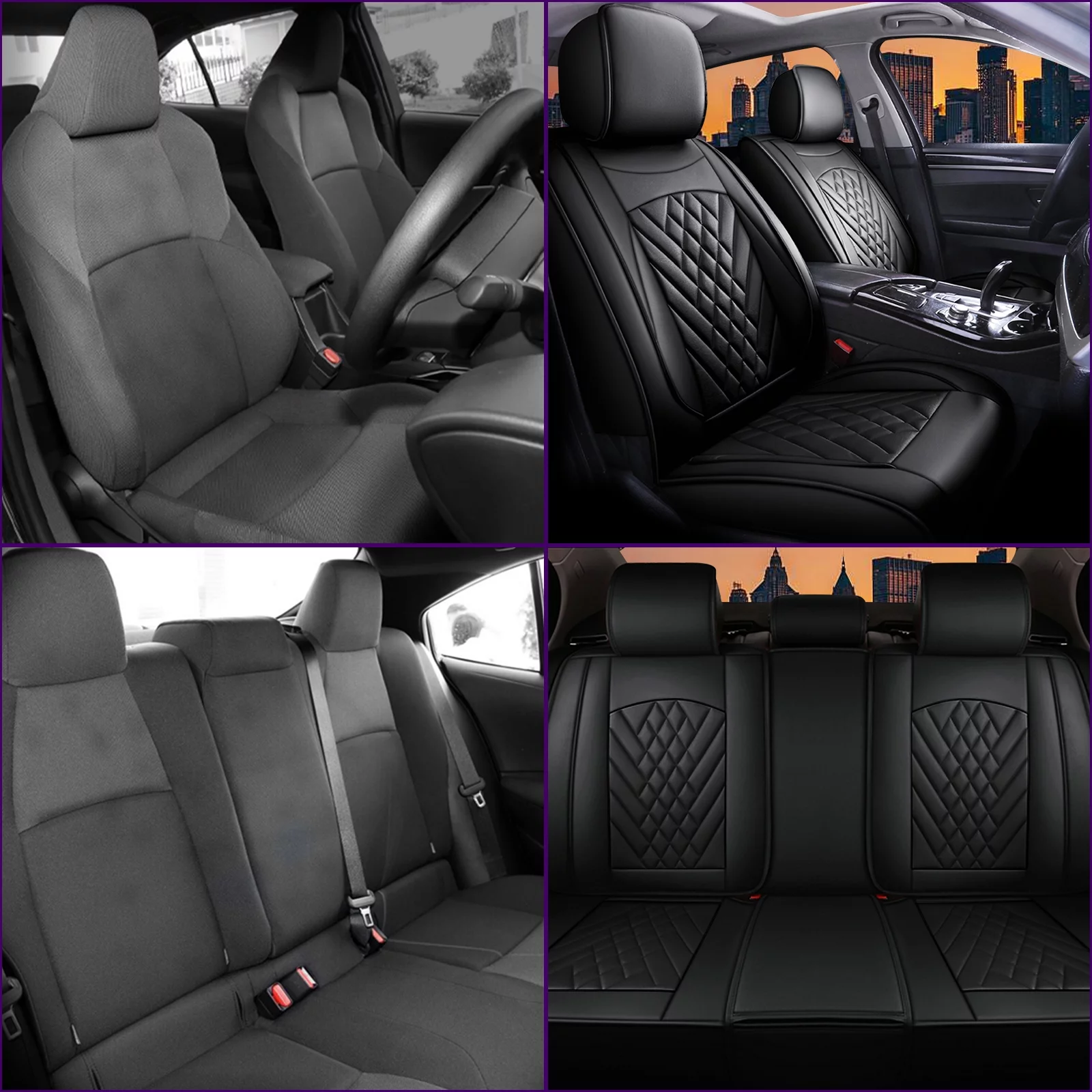 AOMSAZTO Car 5-Seat Covers Front & Rear Full Set Faux Leather Seat Cushion Protector Waterproof Black For Nissan Rogue 2014-2023
