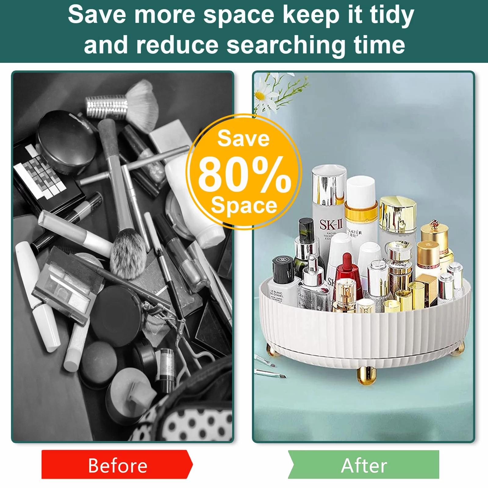 Makeup Perfume Organizer, 360 Degree Rotating Skincare Organizer Large Capacity Cosmetic Desk Spinning Storage Lotions Display Cases for Dresser, White