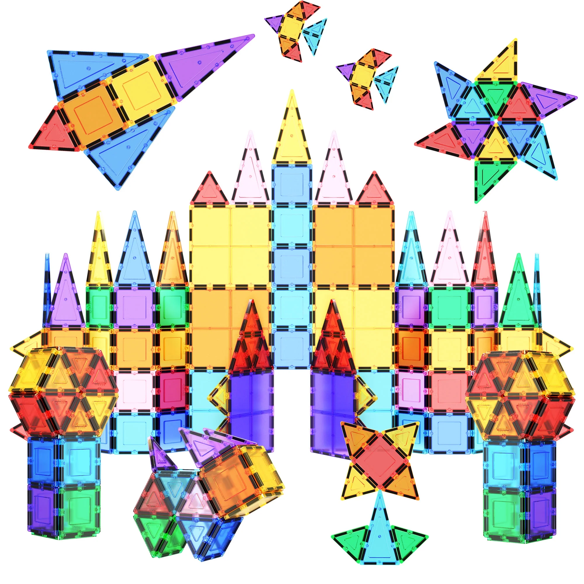 Picasso Tiles 100 Piece 3D Color Magnetic Building Block STEM Set, Multicolor