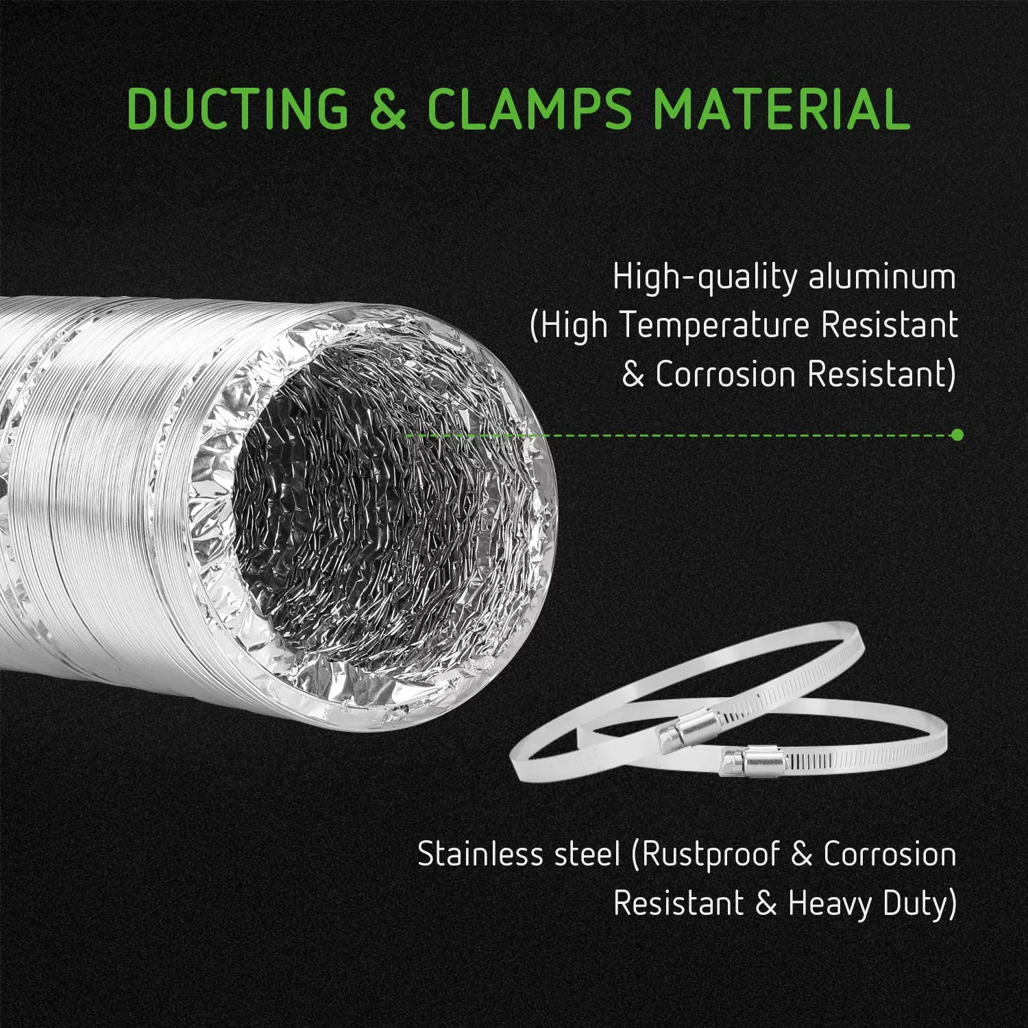 VIVOSUN 2Pack 4In 25Ft Non-Insulated Flex Air Aluminum Ducting, 4 Clamps Included