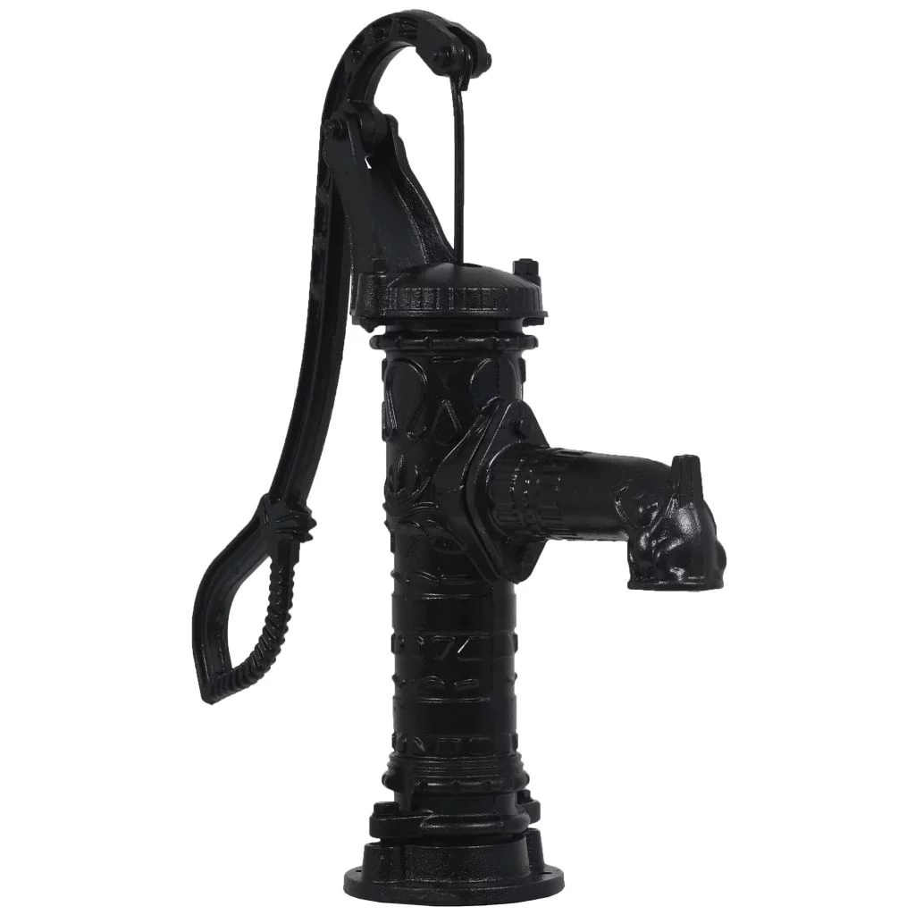 Dcenta Water Pump with Stand Cast Iron Water Pitcher Press Yard Pond Garden Decorative Hand Pump Black 15.7 x 5.9 x 26.8 Inches (L x W x H)