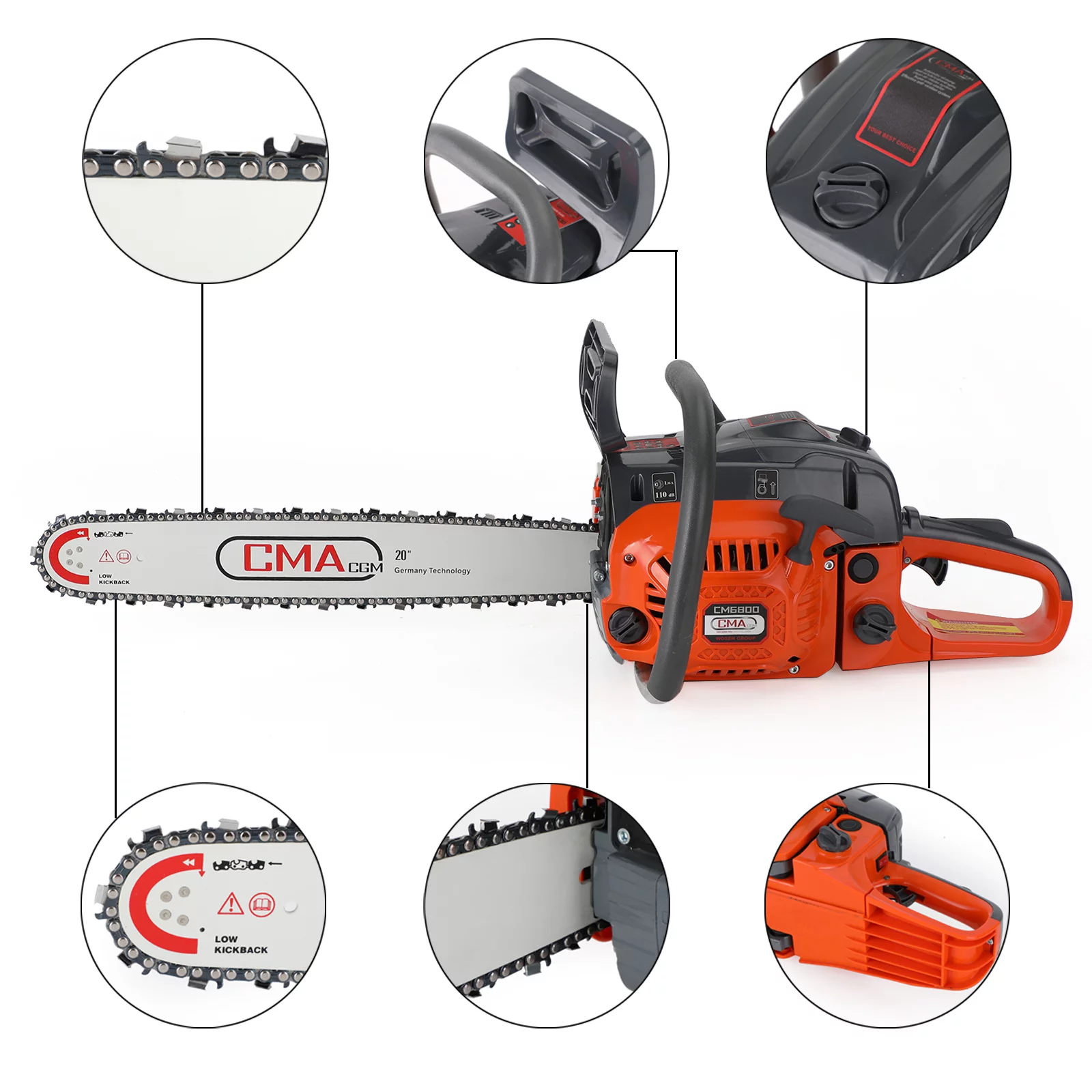 TOPTENG Gas Cordless Chainsaw 20 inch, 2-Cycle Gasoline Powered Chain Saw, 68CC Handheld Cordless Chainsaw, Automatic Chain Oiler, Garden Tool for Cutting Wood Trees