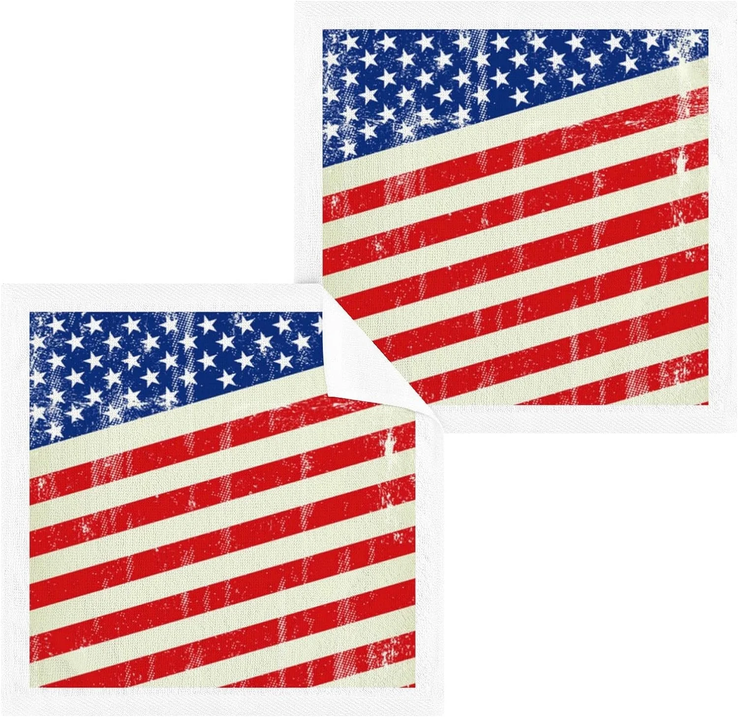 Hidove Retro American Flag Wash Cloths 4 Pack - 12 x 12 Inch Super Soft Washcloths for Your Face and Body - 100% Cotton Highly Absorbent Baby Face Towel