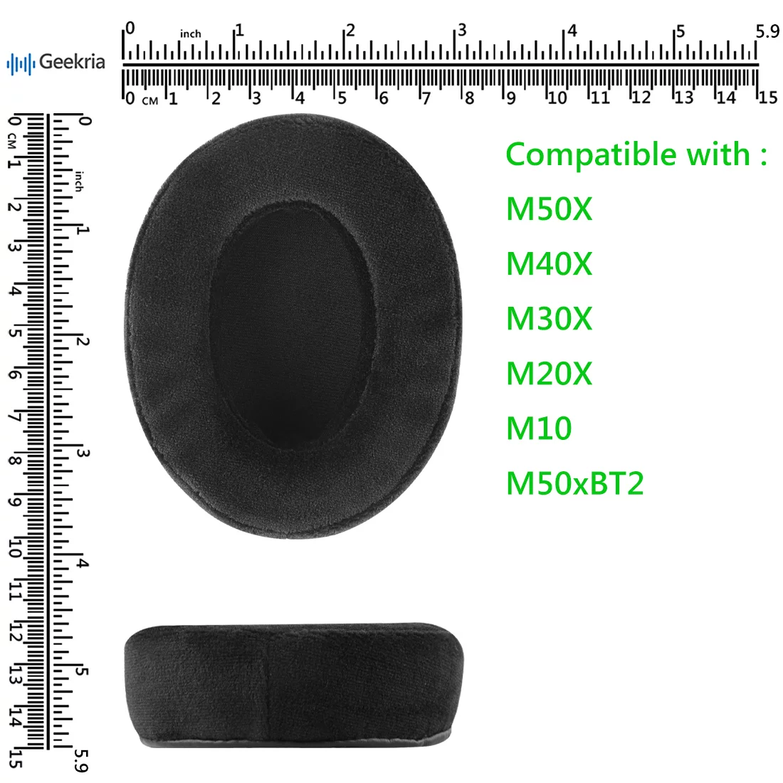 Geekria Comfort Velour Replacement Ear Pads for Audio-Technica ATH-M50X, ATH-M50xBT2, ATH-M40X, ATH-M30X, ATH-M20X, ATH-M10, Headphones Ear Cushions, Ear Cups Cover Repair Parts (Black)