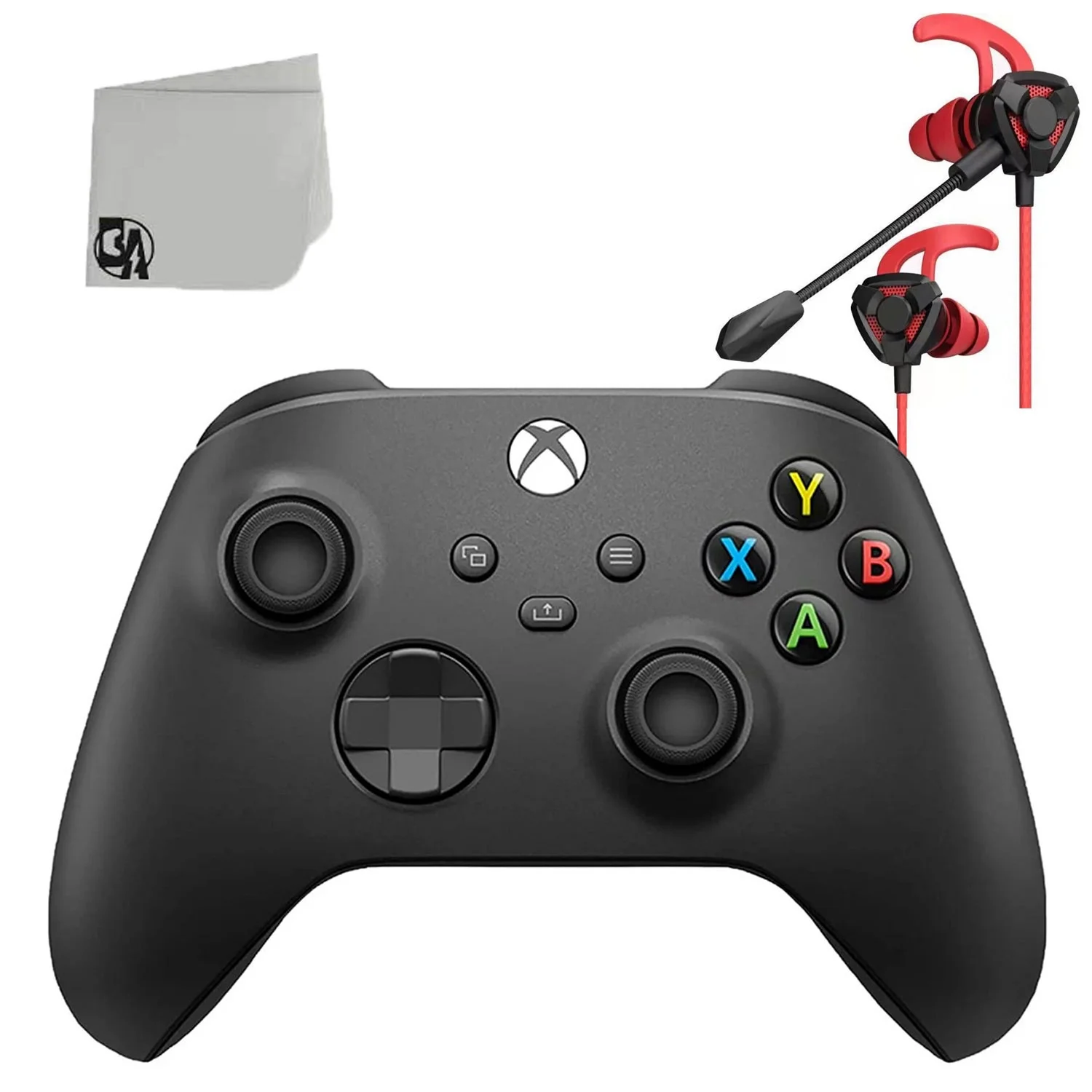 Microsoft Xbox Wireless Carbon Black Controller for Xbox Console + Wired Earbuds BOLT AXTION Bundle Like New