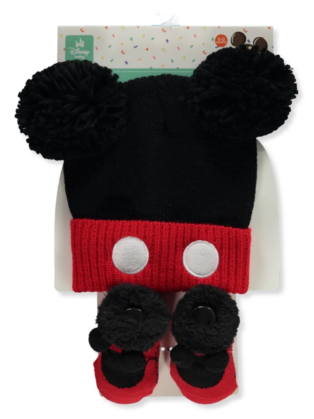 Disney Mickey Mouse Baby Boys' 2-Piece Hat & Booties Set - black/red, one size