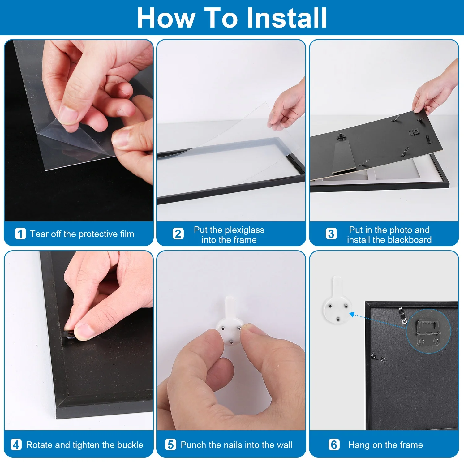 2Pcs Picture Frame iMounTEK 20.8x10.8 Collage Black Gallery Photos Frame Display Three 5x7 Photos Horizontal or Vertical PVC Picture Frame with Plexiglass Glass and Hanging Hardware