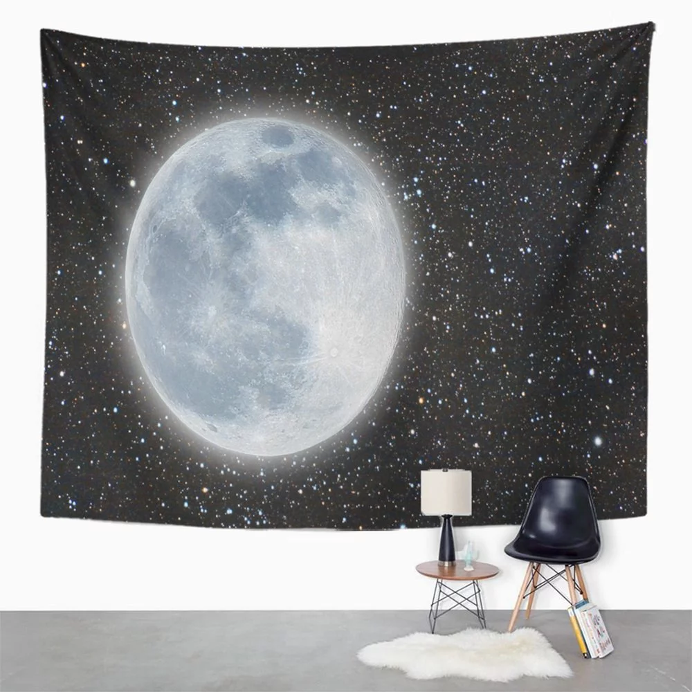 UFAEZU Moonscape Unreal Moon Over Great Starfield Nebula Sky Starry Abstract Apollo Wall Art Hanging Tapestry Home Decor for Living Room Bedroom Dorm 60x80 inch