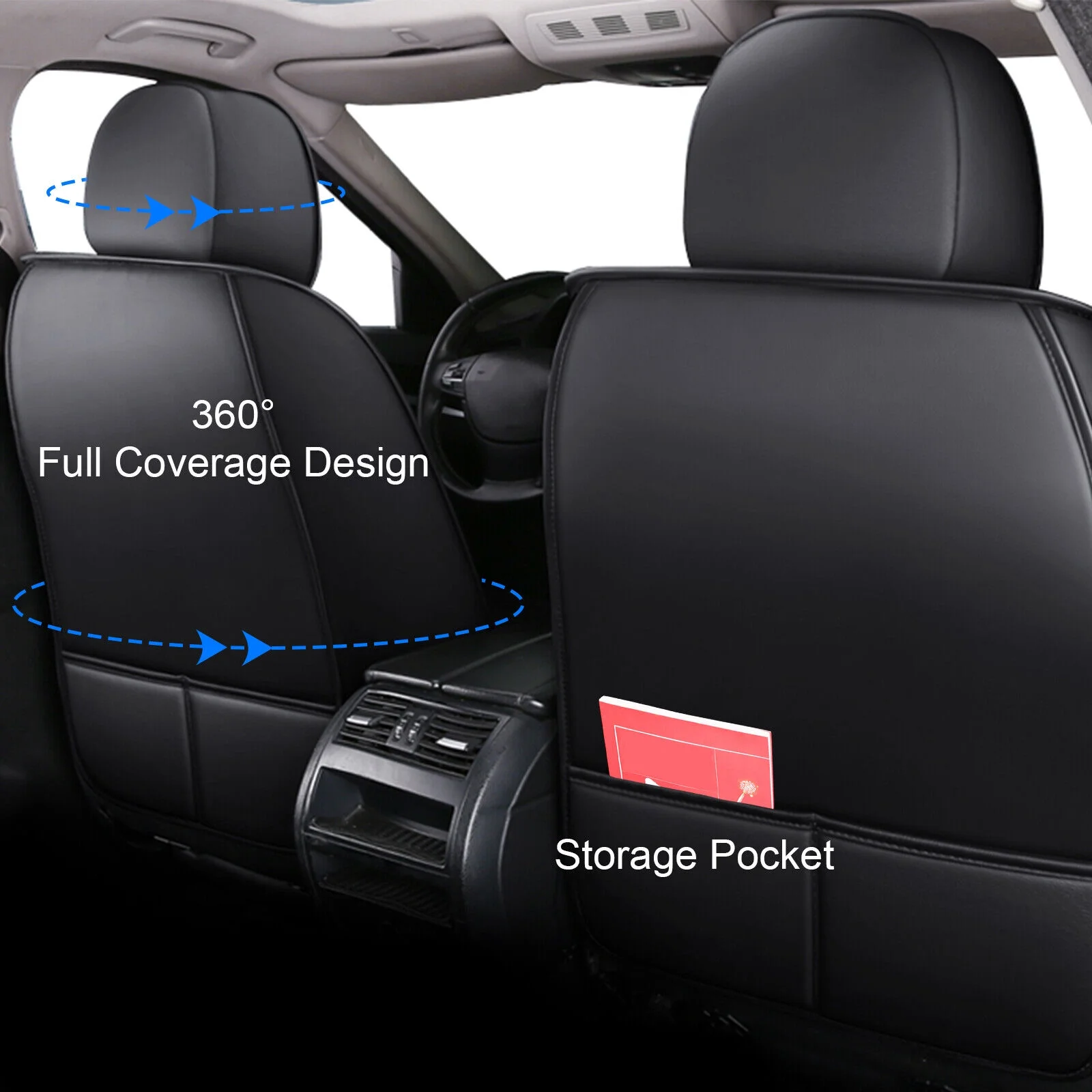 For Honda Civic CR-V Insight Accord Crosstour Car Seat Covers, Waterproof 5 Seats Full Set Leather Cushion Protector Black + Red