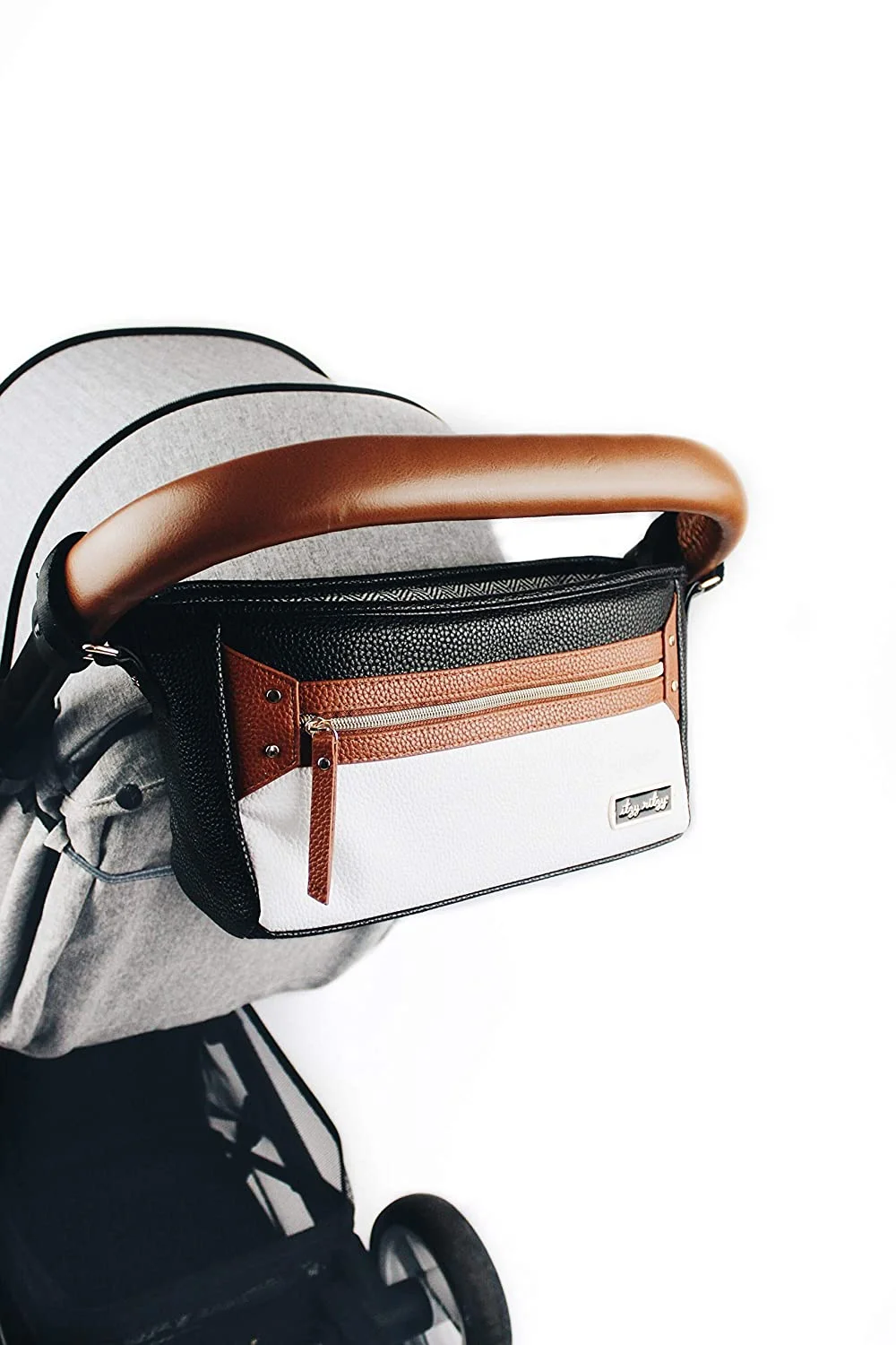 Itzy Ritzy Adjustable Stroller Caddy / Organizer - Stroller Organizer Bag Featuring Front Zippered Pocket, 2 Built-In Interior Pockets & Adjustable Straps to Fit Nearly Any Stroller (Coffee and Cream) Coffee & Cream