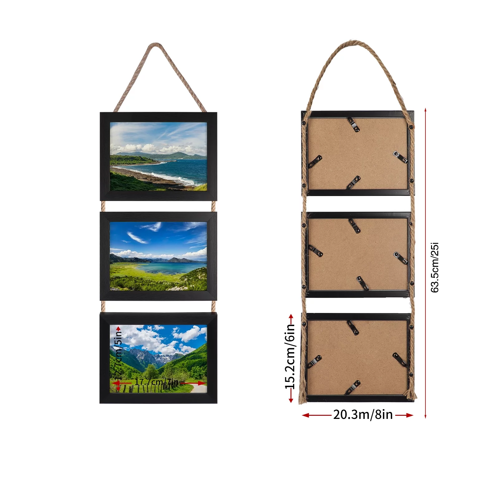 5x7 Picture Frame Collage Wall Hanging Photo Frames, Black, Set of 2