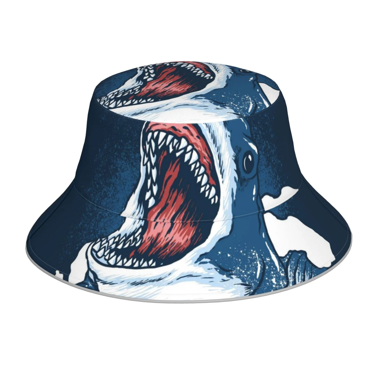 Disketp Shark Print Reflective Bucket Hat Beach Hat Summer Travel Sun Hats Fisherman Cap