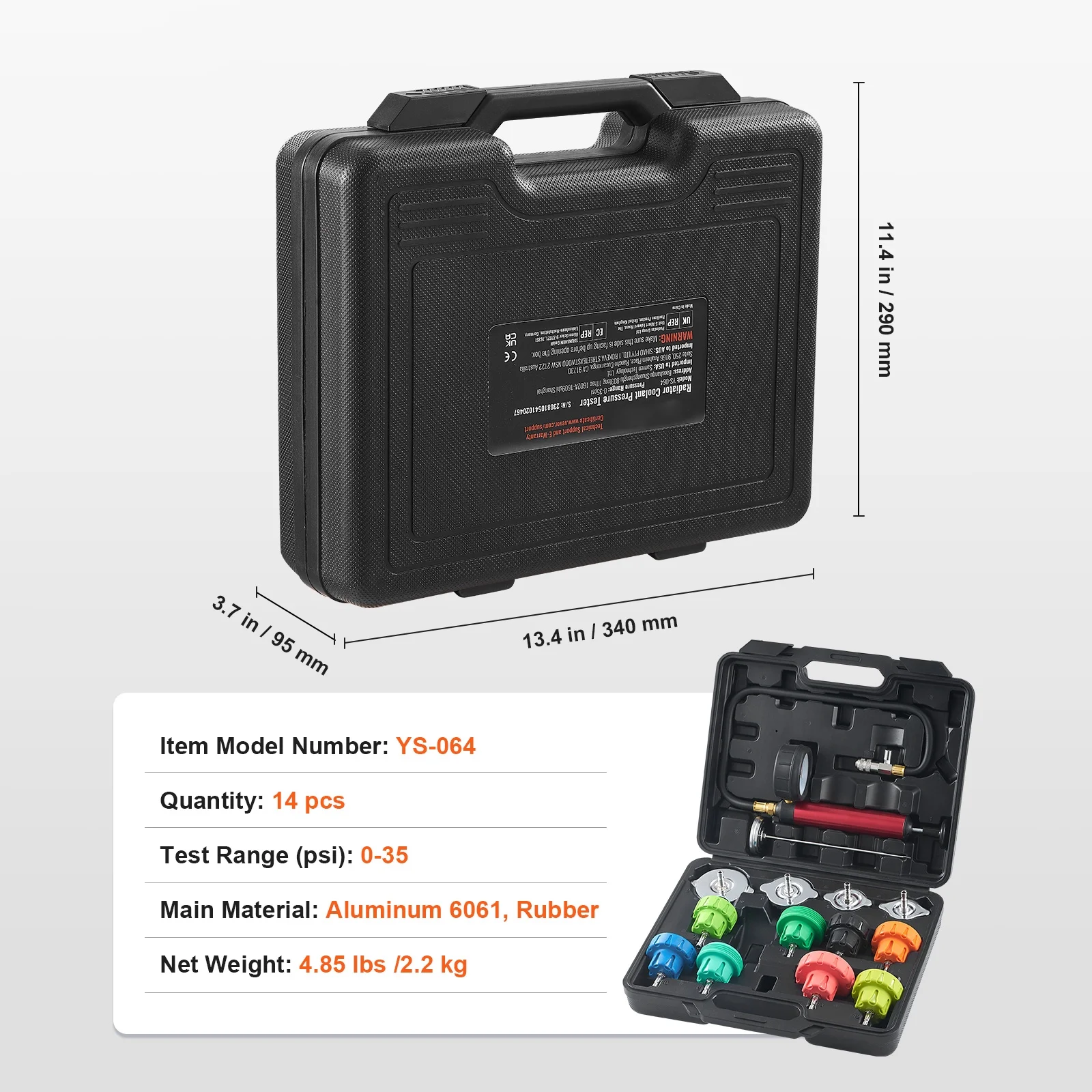SKYSHALO 14-Piece Radiator Pressure Tester Coolant Vacuum Purge Refill with Adapter