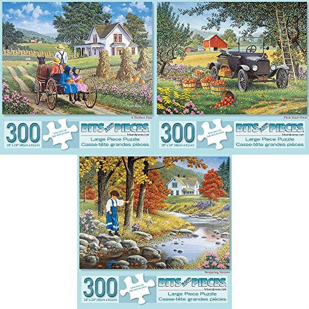 Bits and Pieces - Set of Three (3) 300 Piece Jigsaw Puzzles for Adults - A Perfect Pair, Pick Your Own, Stepping Stones - 300 pc Jigsaws by Artist John Sloane