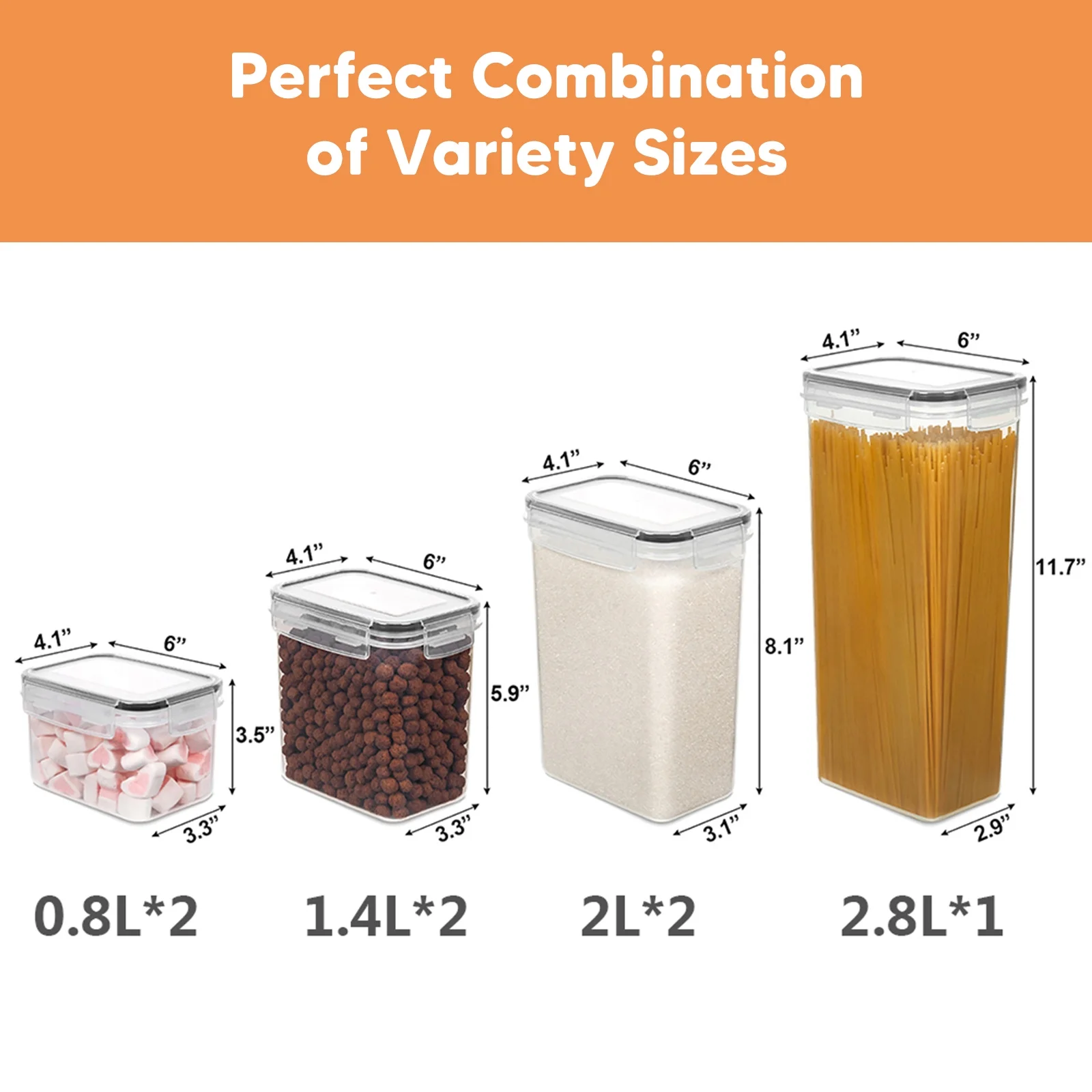 Airtight Food Storage Containers, Airtight Pantry Organization and Storage, 7 Pieces BPA Free Plastic Airtight Kitchen,Flour Container,Kitchen Storage Container,Large Food Storage Container