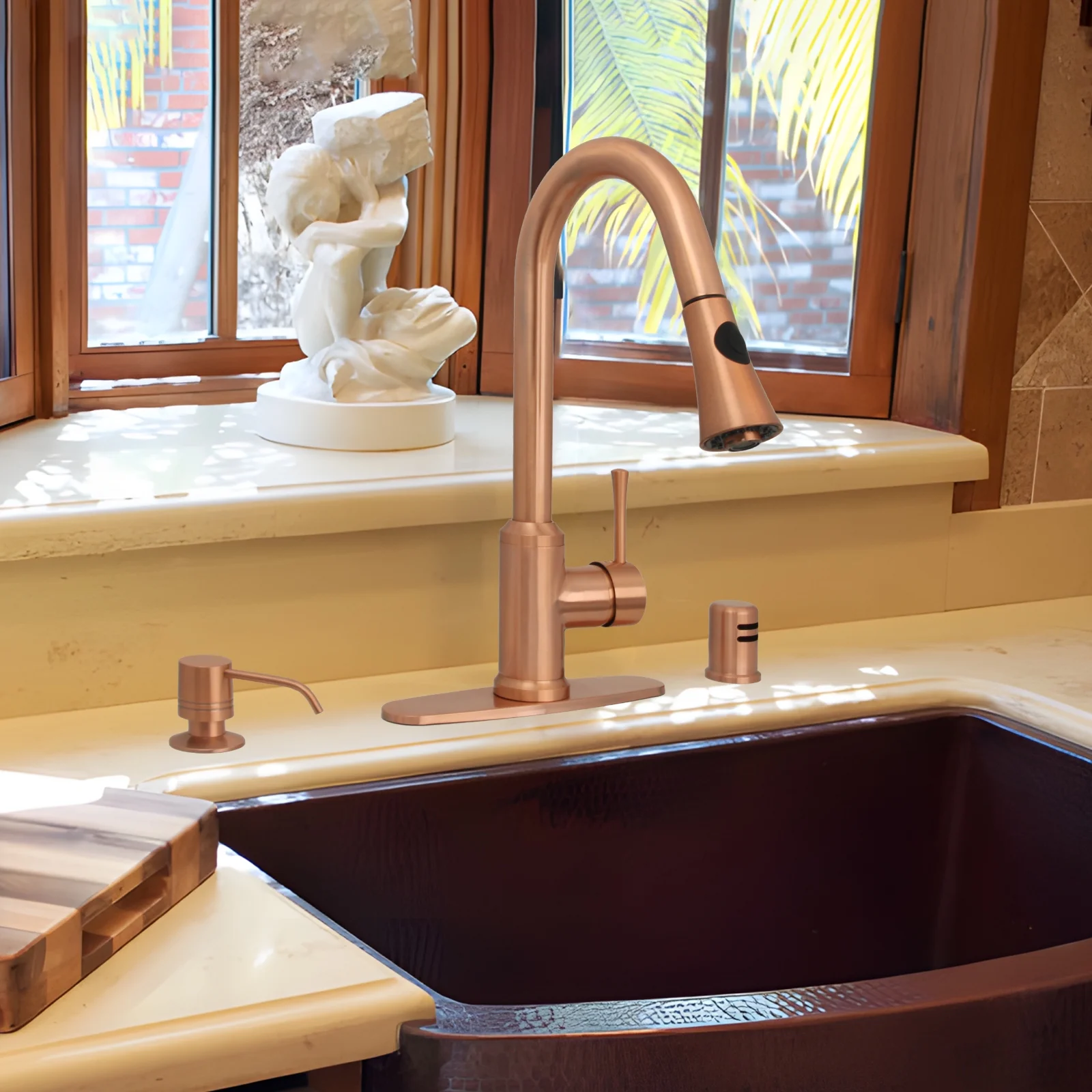 Akicon One-Handle Pull-Down Copper Kitchen Faucet - 16