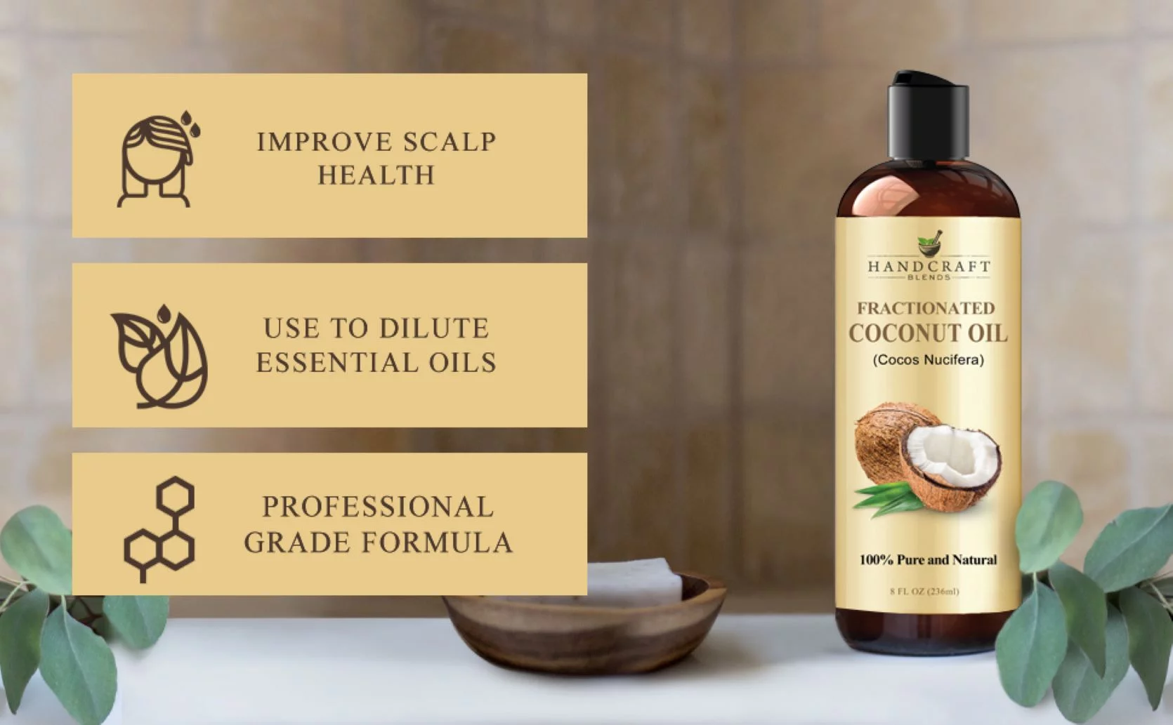 Fractionated Coconut Oil - Massage Oil, Moisturizing Hair Oil & Body Oil - 8 fl. Oz