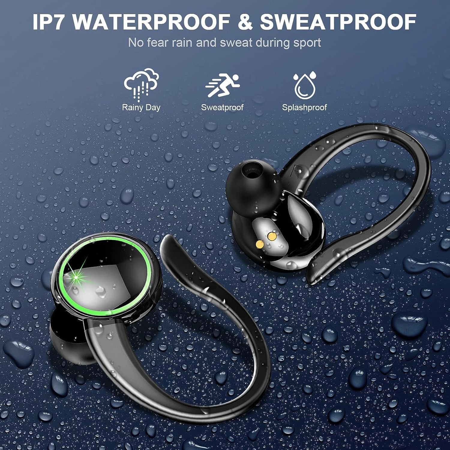 for F(x)tec Pro1 Wireless Earbuds Bluetooth 5.3 Headphones ENC Noise Cancelling Mic, Bass Stereo Over Ear buds with Earhooks, 48H Playback IP7 Waterproof Earphones