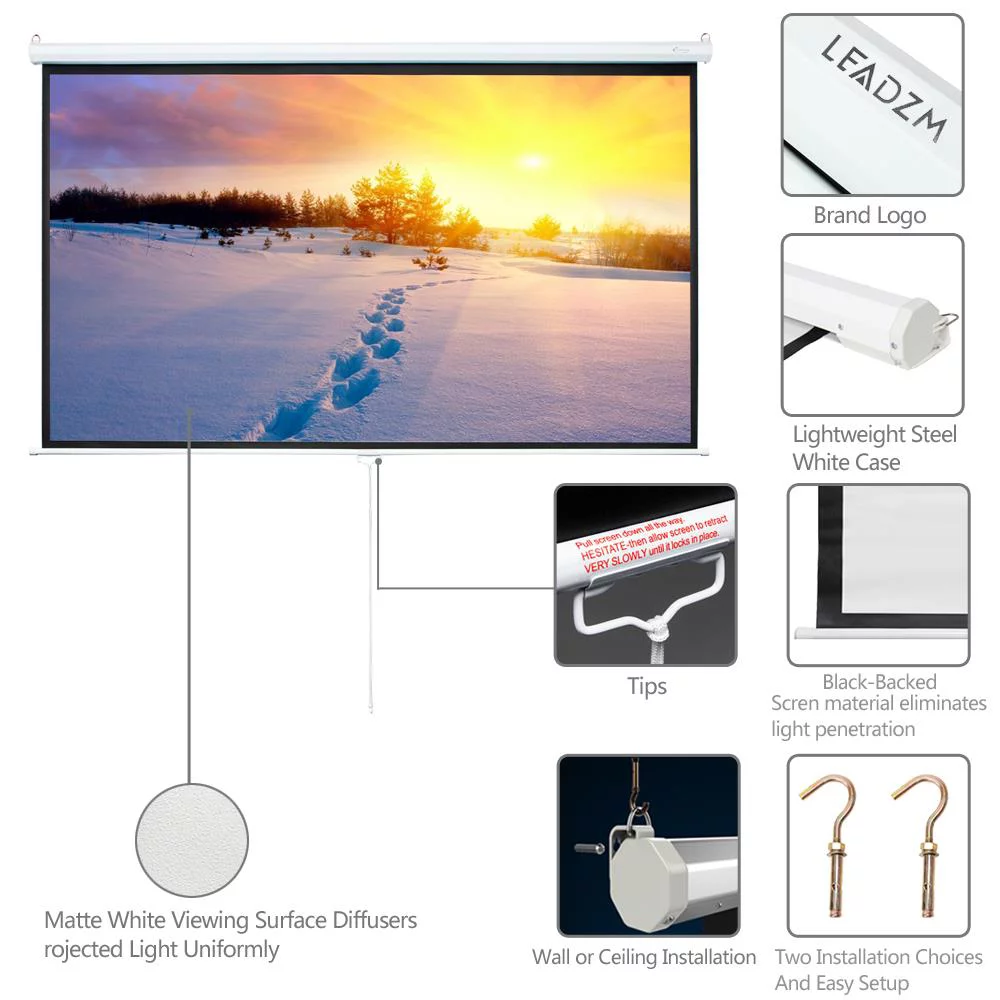 Ktaxon 84 Inch 16:9 Manual Pull Down Projector Projection Screen Home Theater Movie