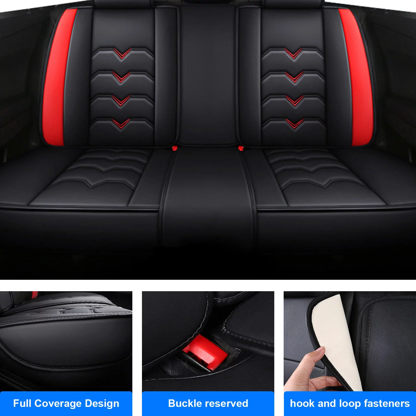 For Honda Civic CR-V Insight Accord Crosstour Car Seat Covers, Waterproof 5 Seats Full Set Leather Cushion Protector Black + Red